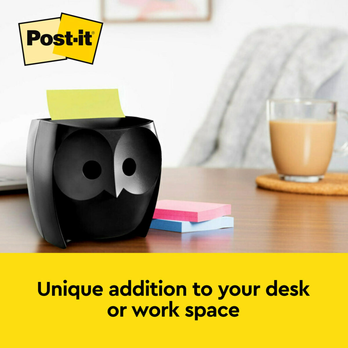 Post-it Owl Note Dispenser, Includes 1 Pad of Post-it 3 in X 3 in Super Sticky Dispenser Pop-up Notes, 45 Sheets (OWL-330-BK)