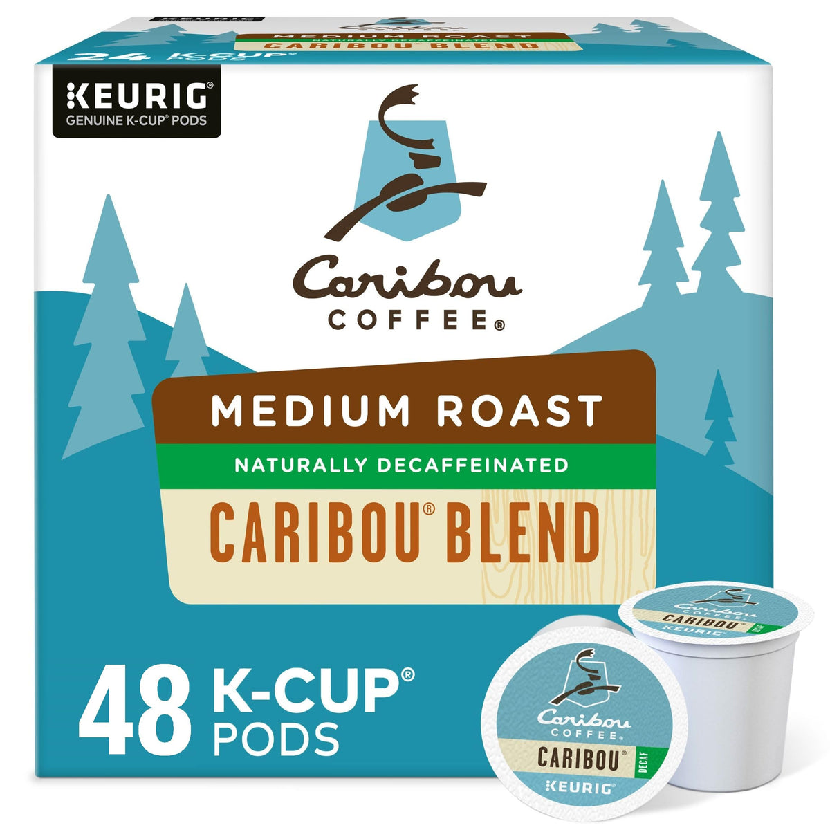 Caribou Coffee, Caribou Blend Decaf, K-Cup Portion Pack for Keurig K-Cup Brewers 24 Count (Pack of 2)