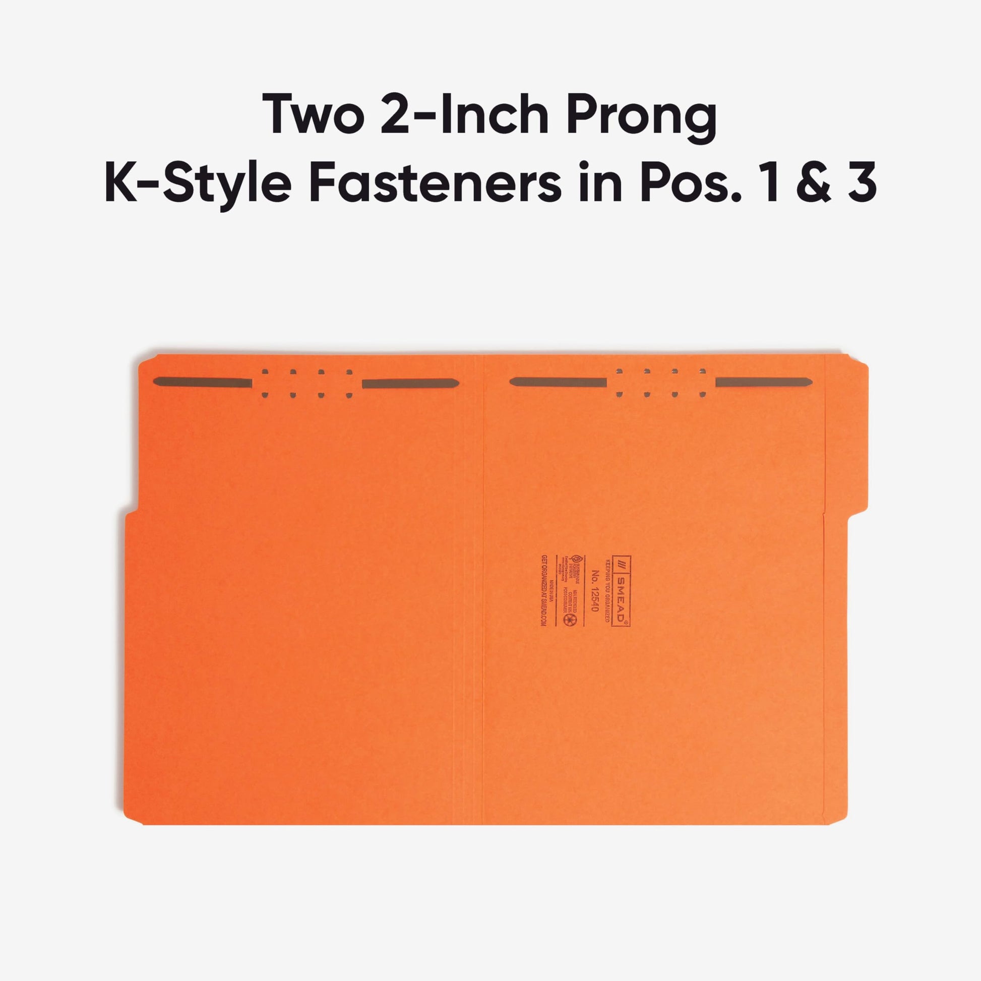 Smead Fastener File Folders, 50 Count, Orange, Reinforced 1/3-Cut Tabs, 2 Fasteners, Letter Size (12540)