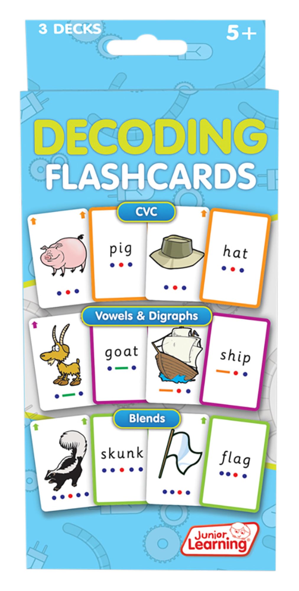 Junior Learning Decoding Flashcards, 162 Cards, Ages 5+, Language & Decoding, K-1