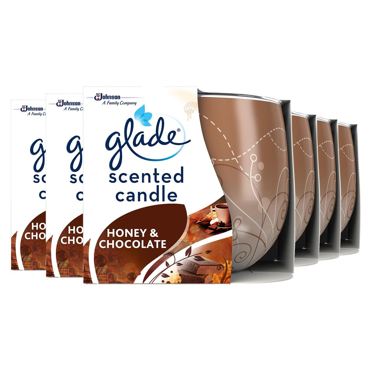Glade Jar Candle, Scented Candle Infused with Essential Oils, Honey & Chocolate, Pack of 6 (6 x 120g), Packaging May Vary