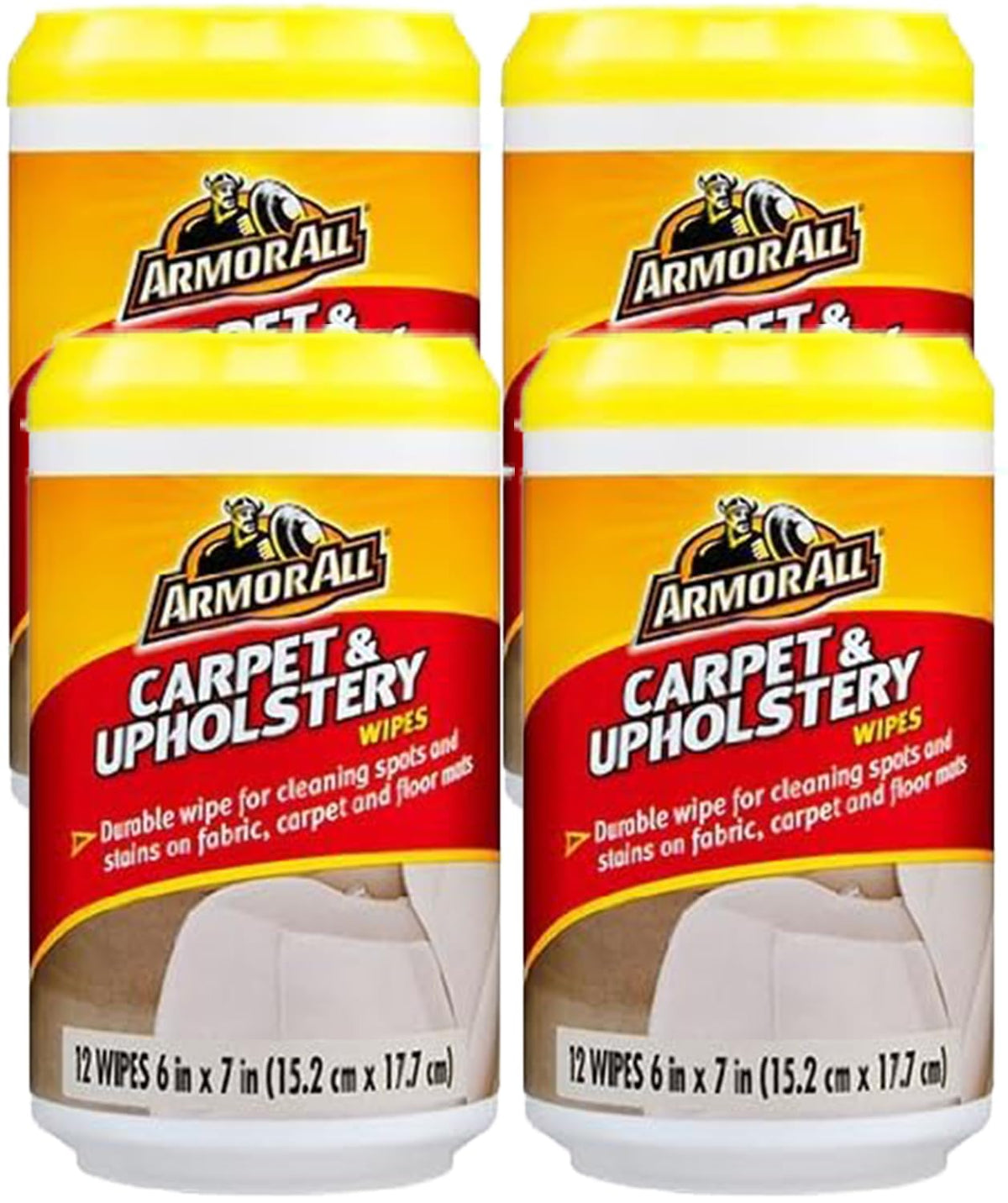 Armor All Car Cleaning Wipes: Carpet & Upholstery Wipes, Durable for Cleaning Spots and Stains on Interior Fabric, Floor Mats, and Car Seats (4 Packs)