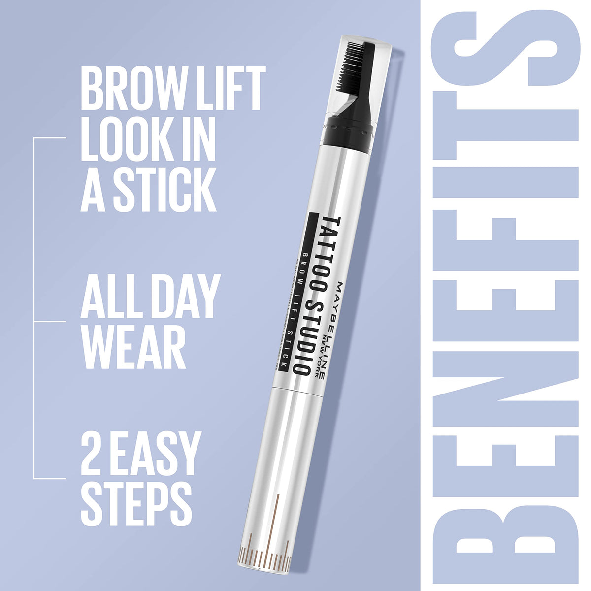 Maybelline TattooStudio Brow Lift Stick Makeup with Tinted Wax Conditioning Complex, Soft Brown, 1 Count