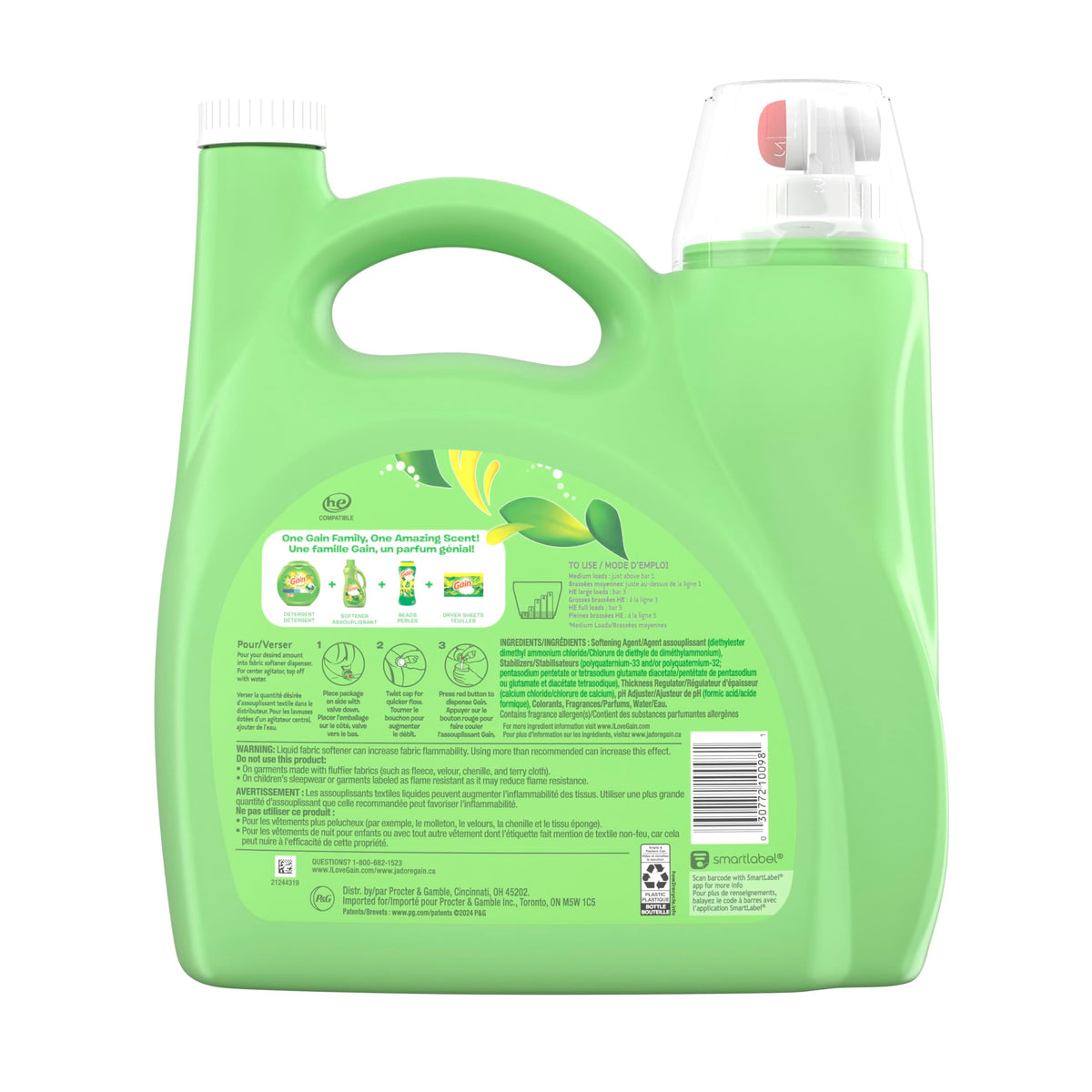 Gain Fabric Softener, Original Scent, 140 fl oz, 190 Loads, HE Compatible, Packaging may vary