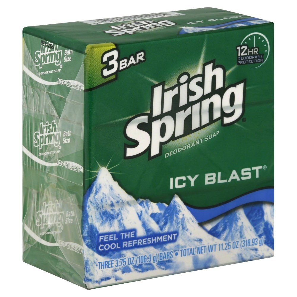 Irish Spring Deodorant Bar Soap, Icy Blast, 3.75 oz bars, 3 ea (Pack of 2)