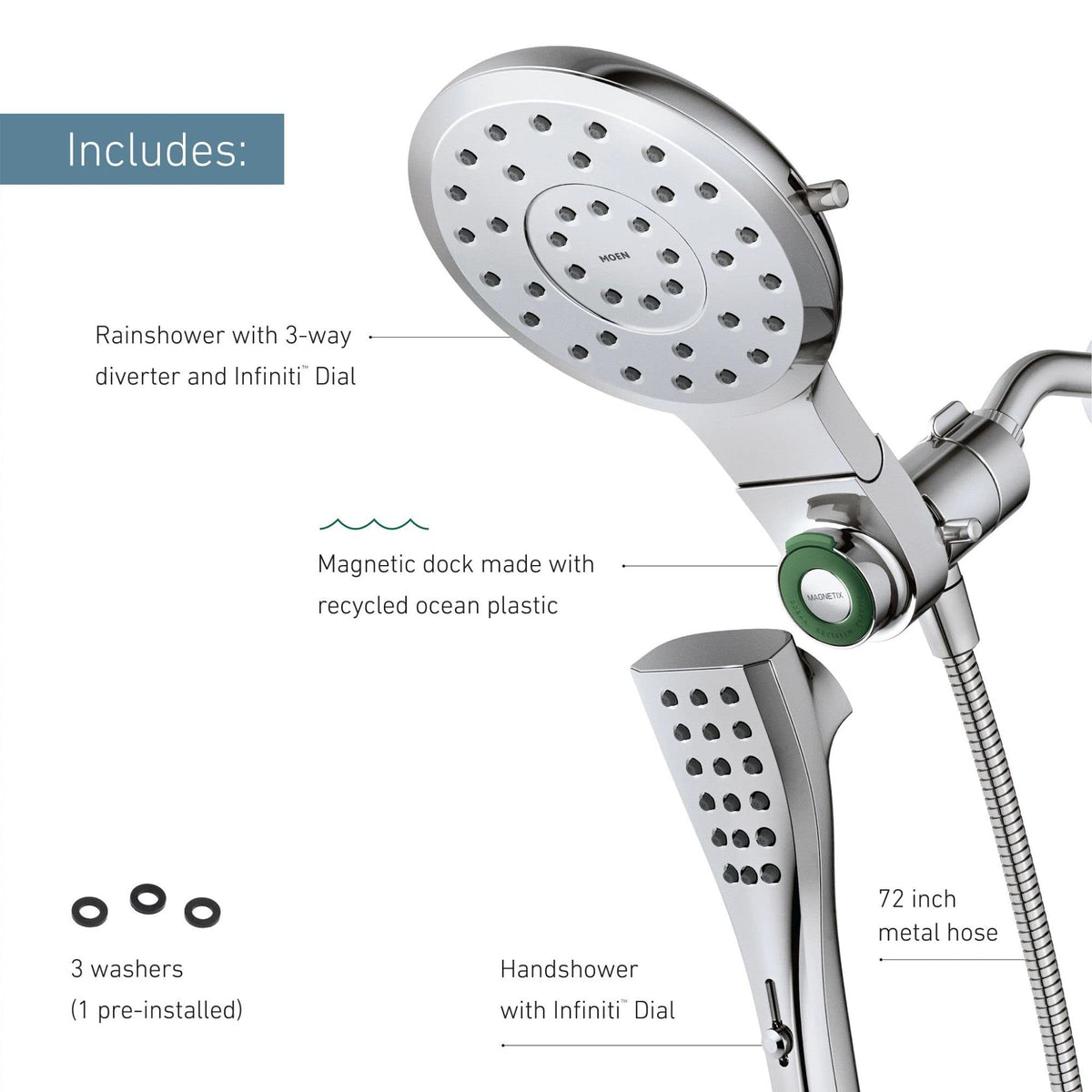 Moen Verso Matte Black Eight-Function 7" Diameter Spray Head and Handshower Combo Featuring 72" Hose, 220C3BL