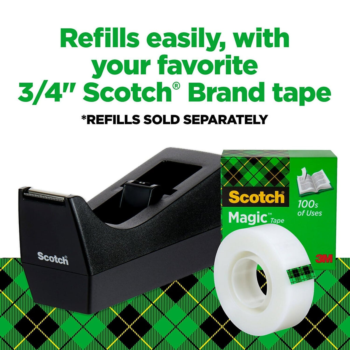 Scotch C38BK Desktop Tape Dispenser, 1-Inch Core, Weighted Non-Skid Base, Black