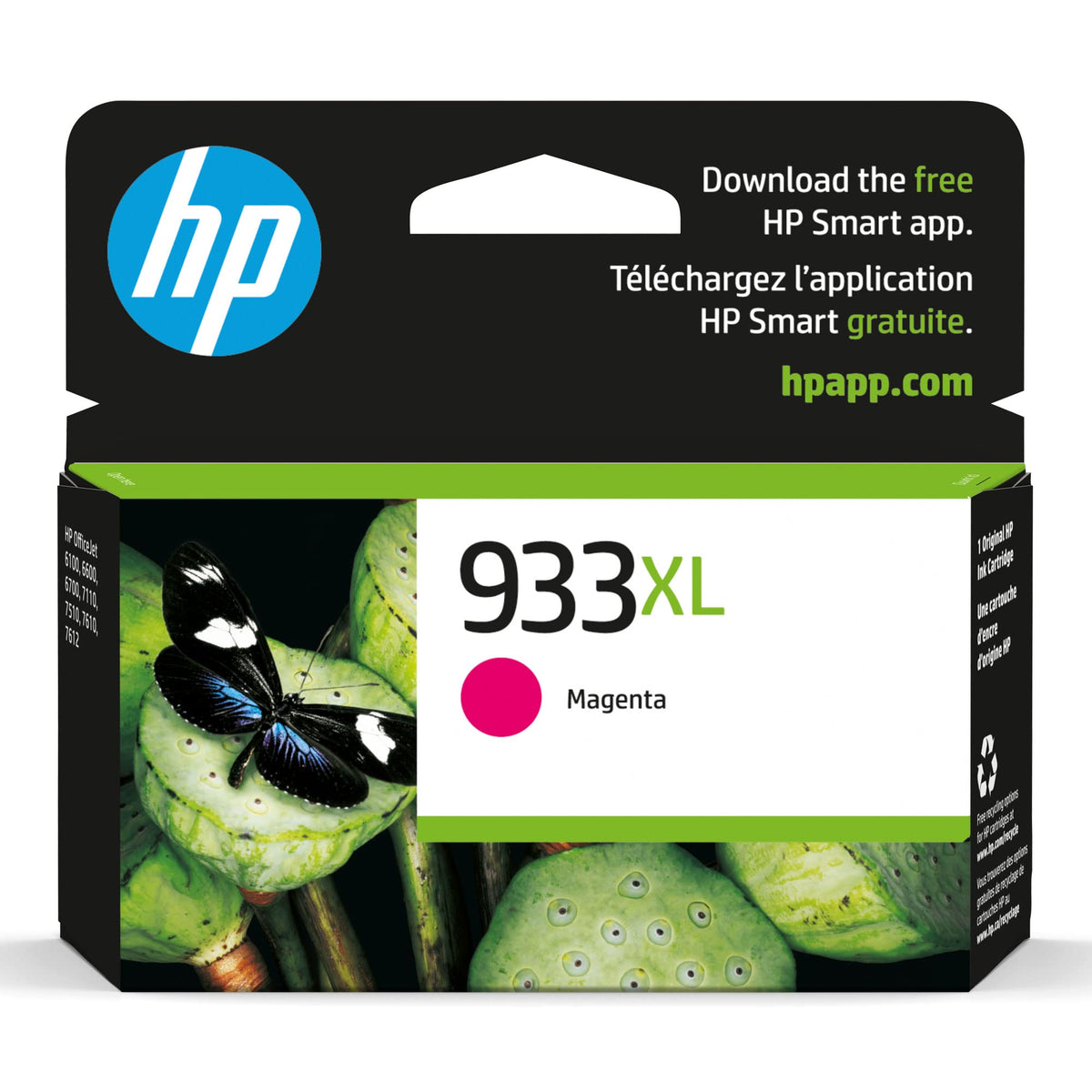HP 933XL Magenta High-yield Ink Cartridge | Works with HP OfficeJet 6100, 6600, 6700, 7110, 7510, 7610 Series | CN055AN