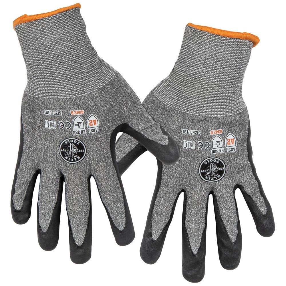 Klein Tools 60185 Work Gloves, Cut-Resistant Gloves ANSI Rated A2, Touchscreen, Large, 2-Pair