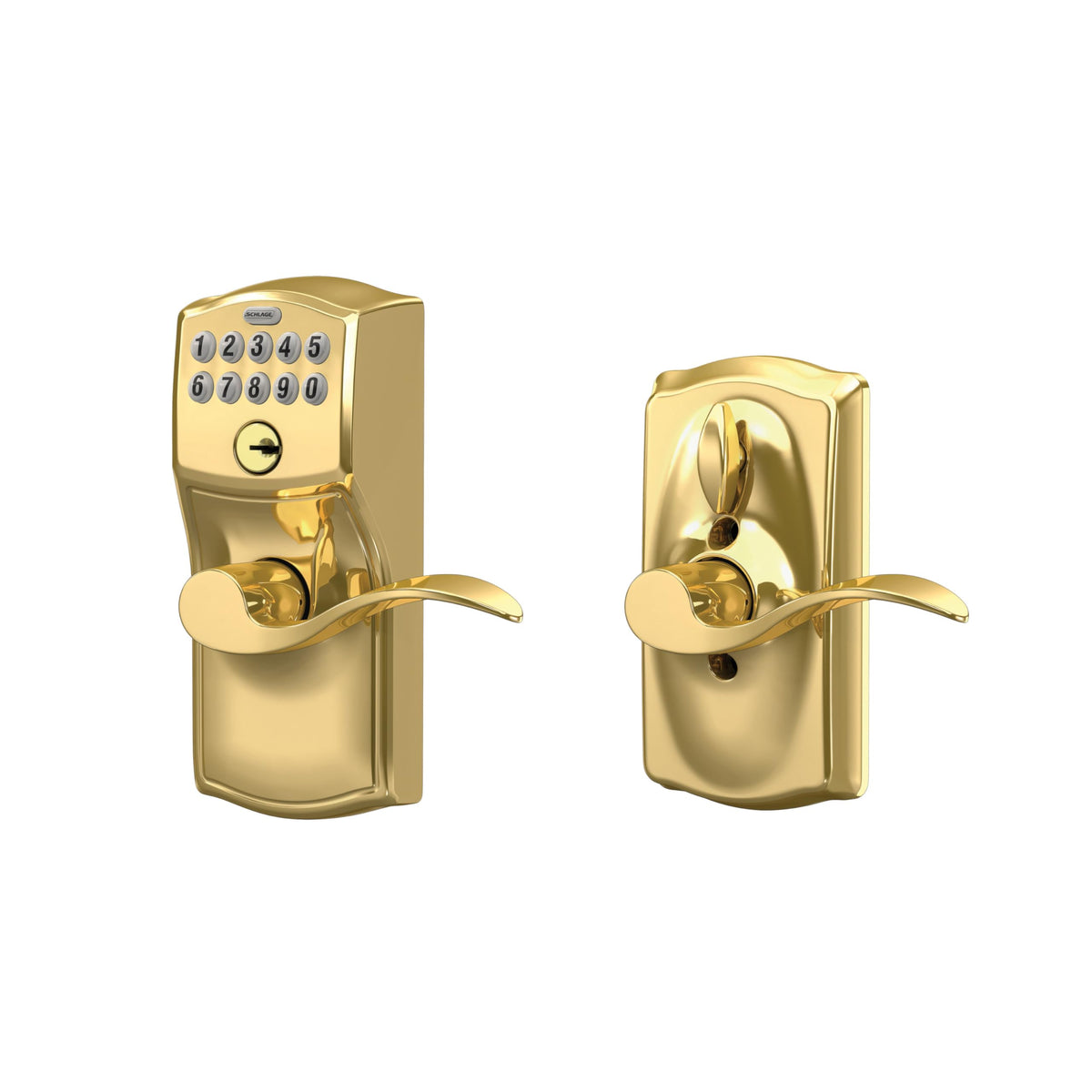 SCHLAGE FE595 CAM 505 16-234 10-027 Camelot by Accent Keypad Lever with Flex Lock, Bright Brass
