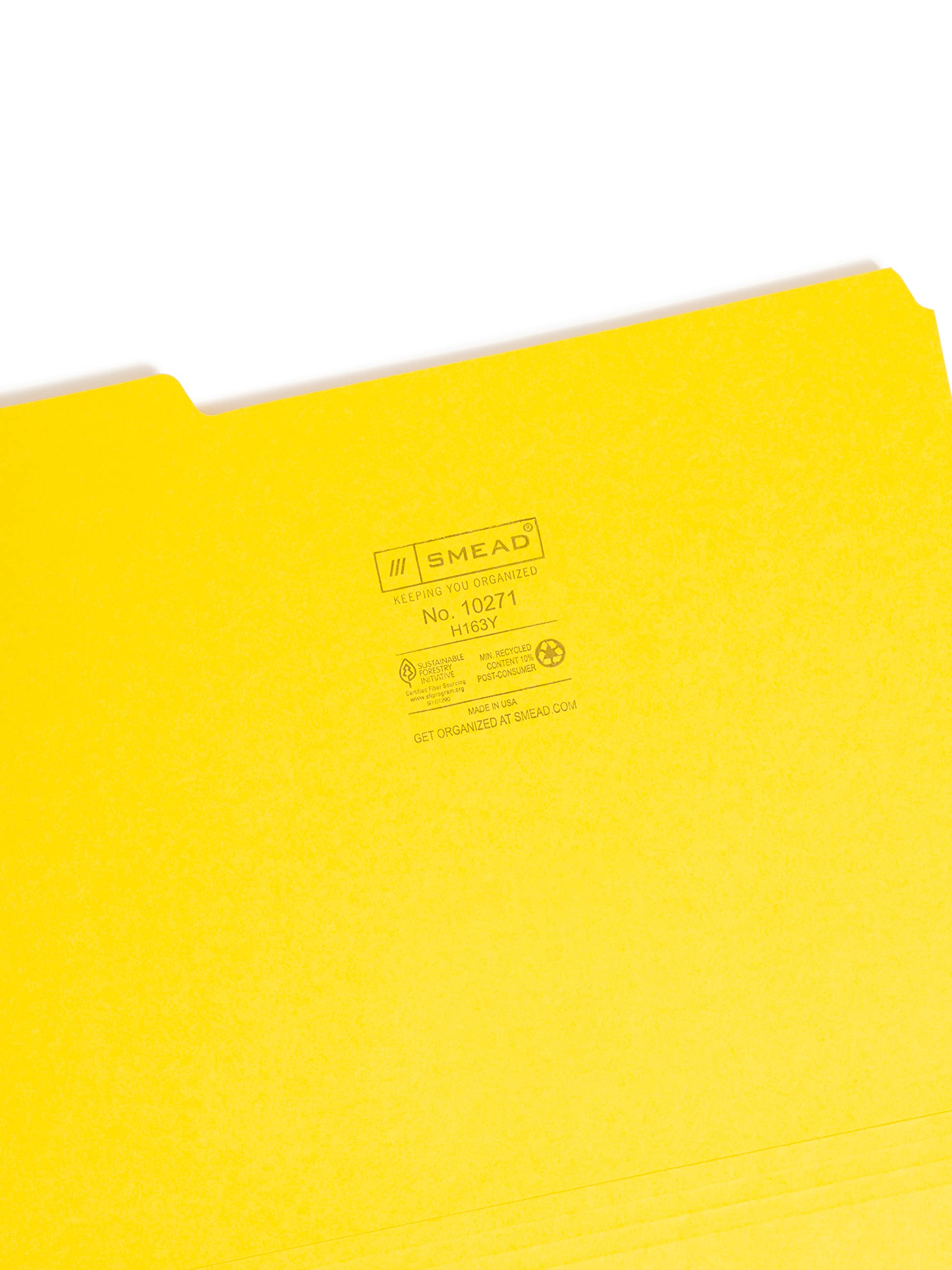 Smead Interior File Folder, 1/3-Cut Tab, Letter Size, Yellow, 100 per Box (10271)