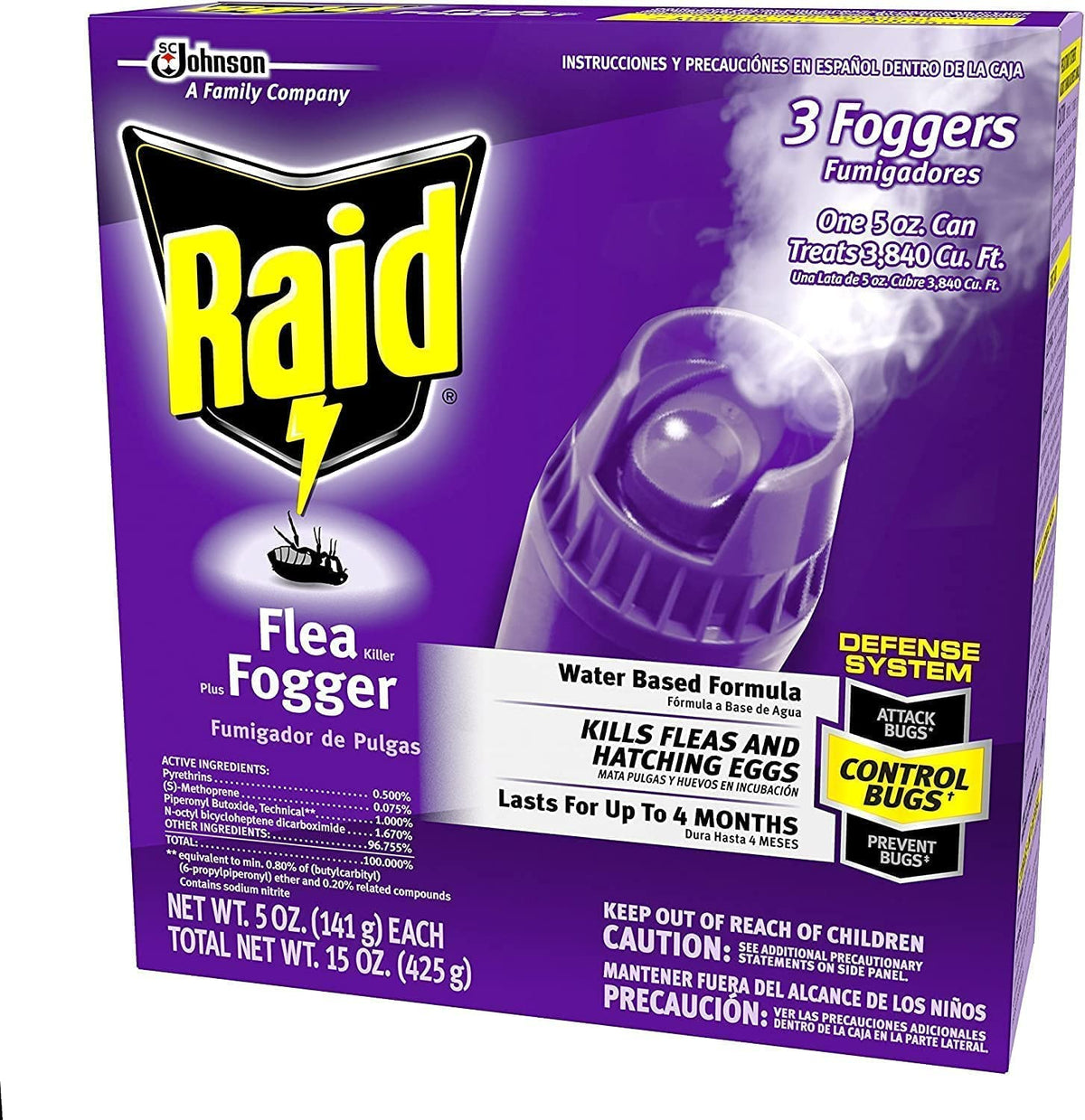 Raid Flea Flogger Plus Killer, Kills Fleas and Hatching Eggs 3 Count (Pack of 4)