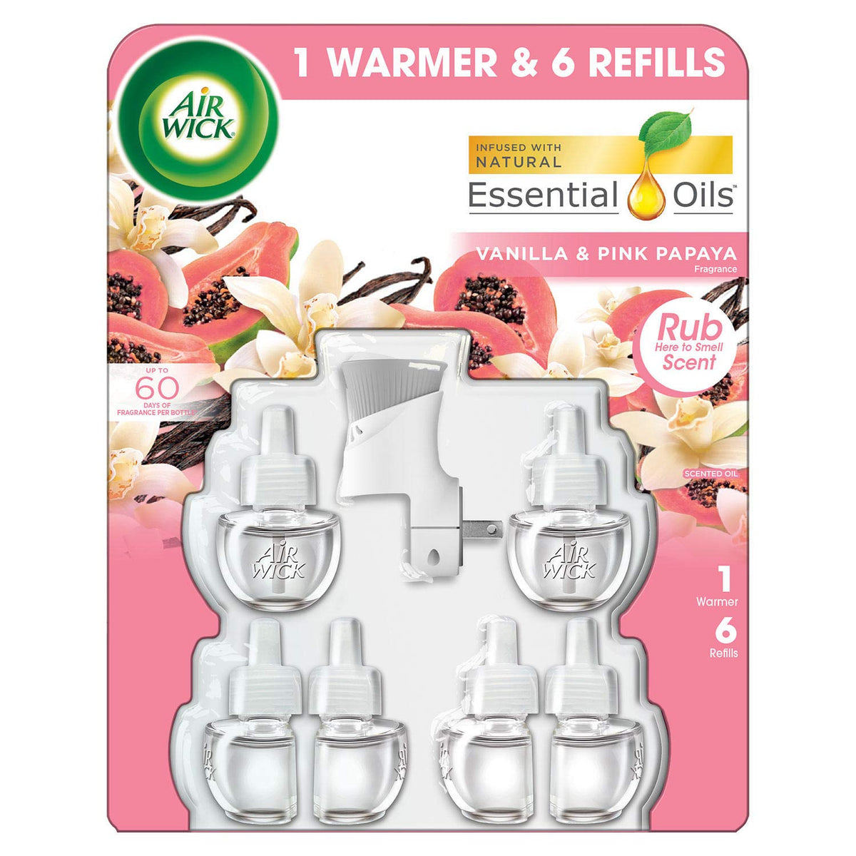 Air Wick Vanilla & Pink Papaya, 6 Scented Oil Refills & 1 Warmer