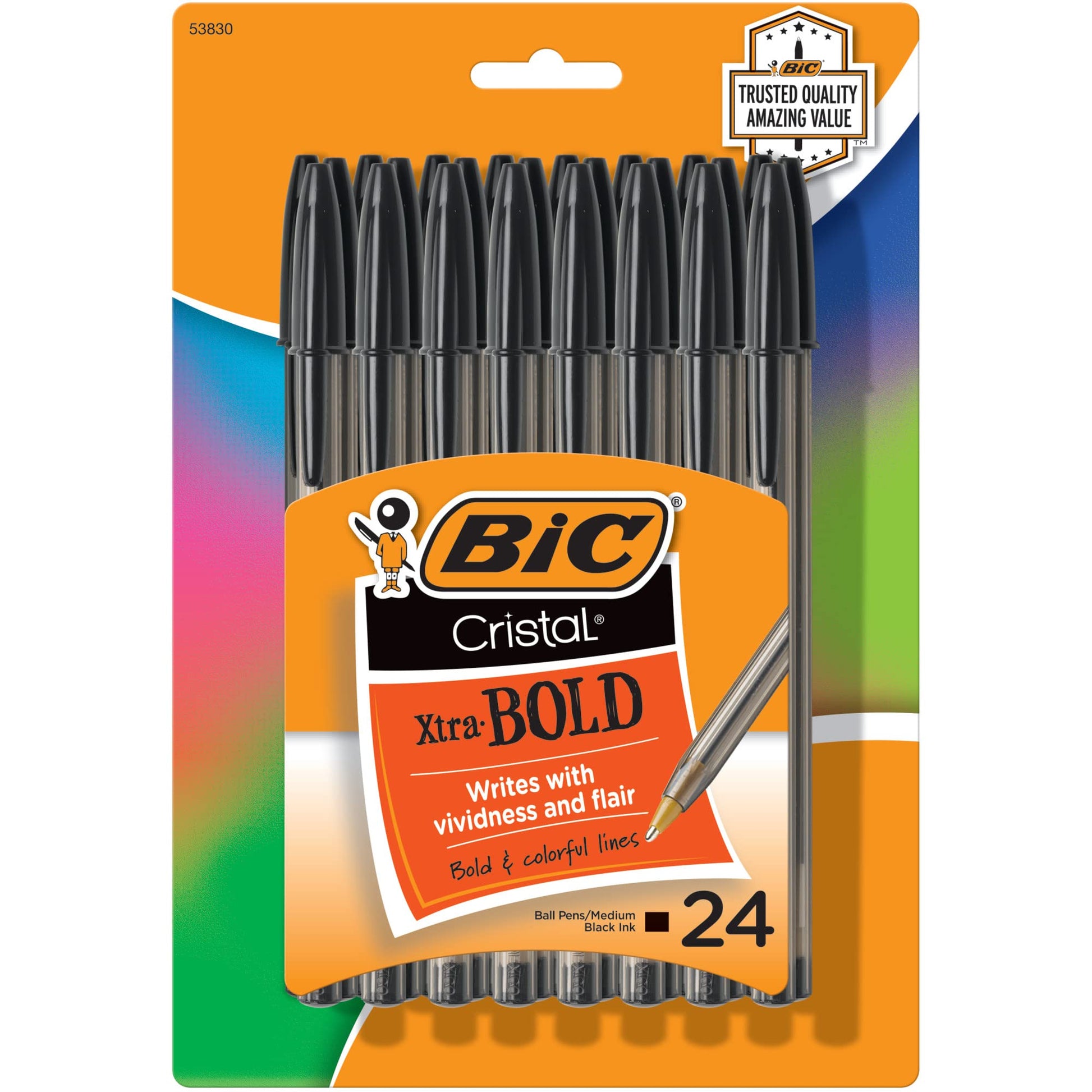 BIC Cristal Xtra Bold Ballpoint Pens, Bold Point (1.6mm) For Vivid And Dramatic Lines, Black Ink, 24-Count Pack, Perfect Ink Pens