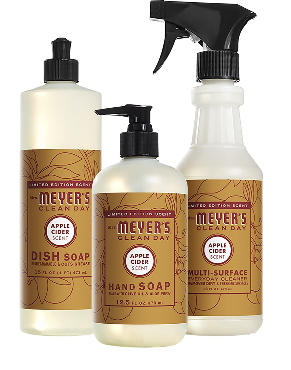 Mrs. MEYER'S Apple Cider Kitchen Set, Includes, 1 Hand Soap, 1 Dish Soap, and 1 Multi Surface Cleaner 3 ct.