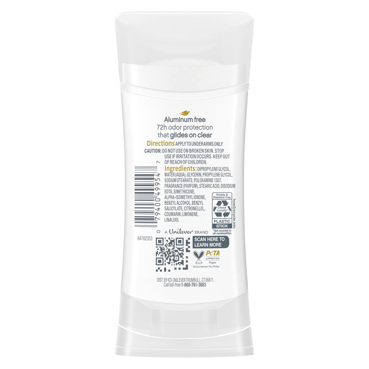 Dove Aluminum Free Deodorant for Women 3 Count Cotton Flower & Sandalwood 72 hour odor protection 2.6 oz