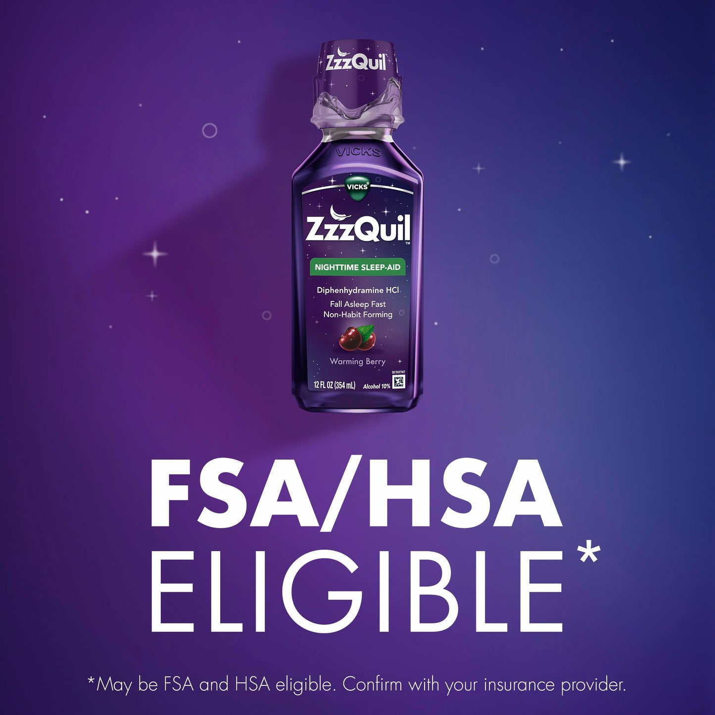 ZzzQuil, Sleep Aid, Nighttime Sleep Aid Liquid, 50 mg Diphenhydramine HCl, Fall Asleep Fast, Non-Habit Forming, Warming Berry Flavor, 12 FL OZ