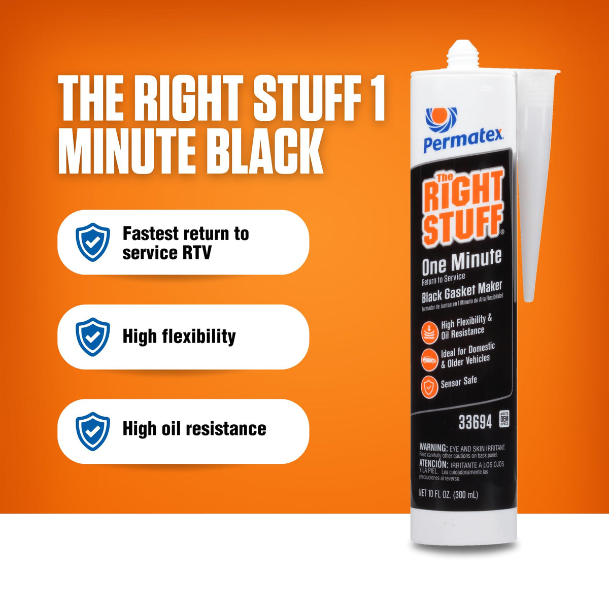 Permatex 33694 The Right Stuff 1 Minute Black Gasket Maker, 10 oz