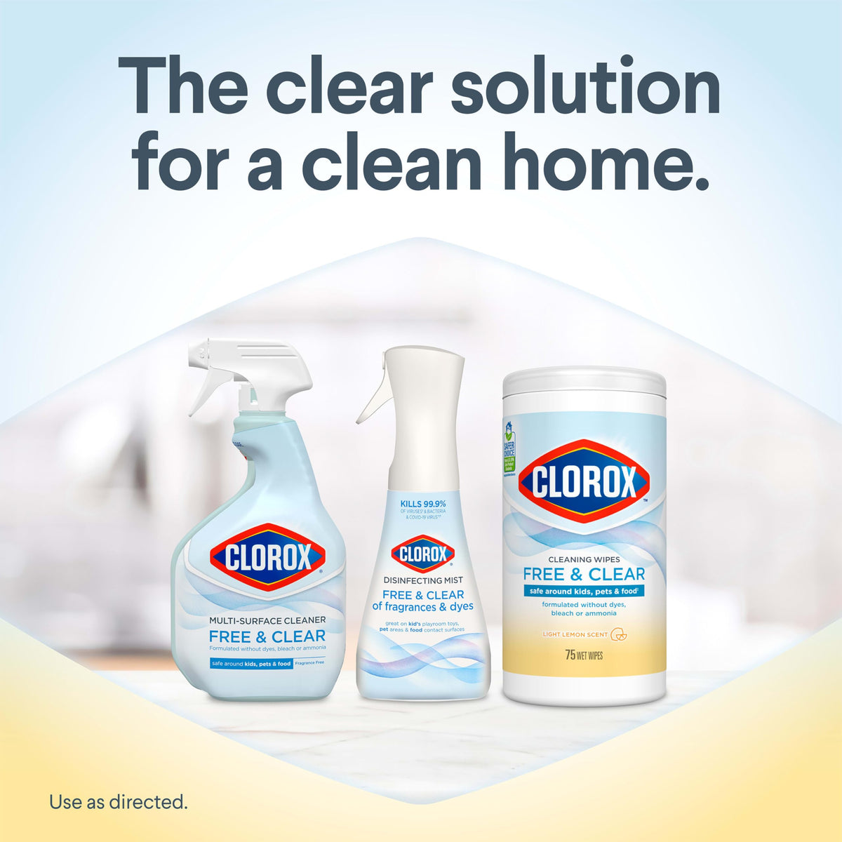 Clorox Free & Clear Cleaning Wipes, Light Lemon Scent, 75 Count (Package May Vary)