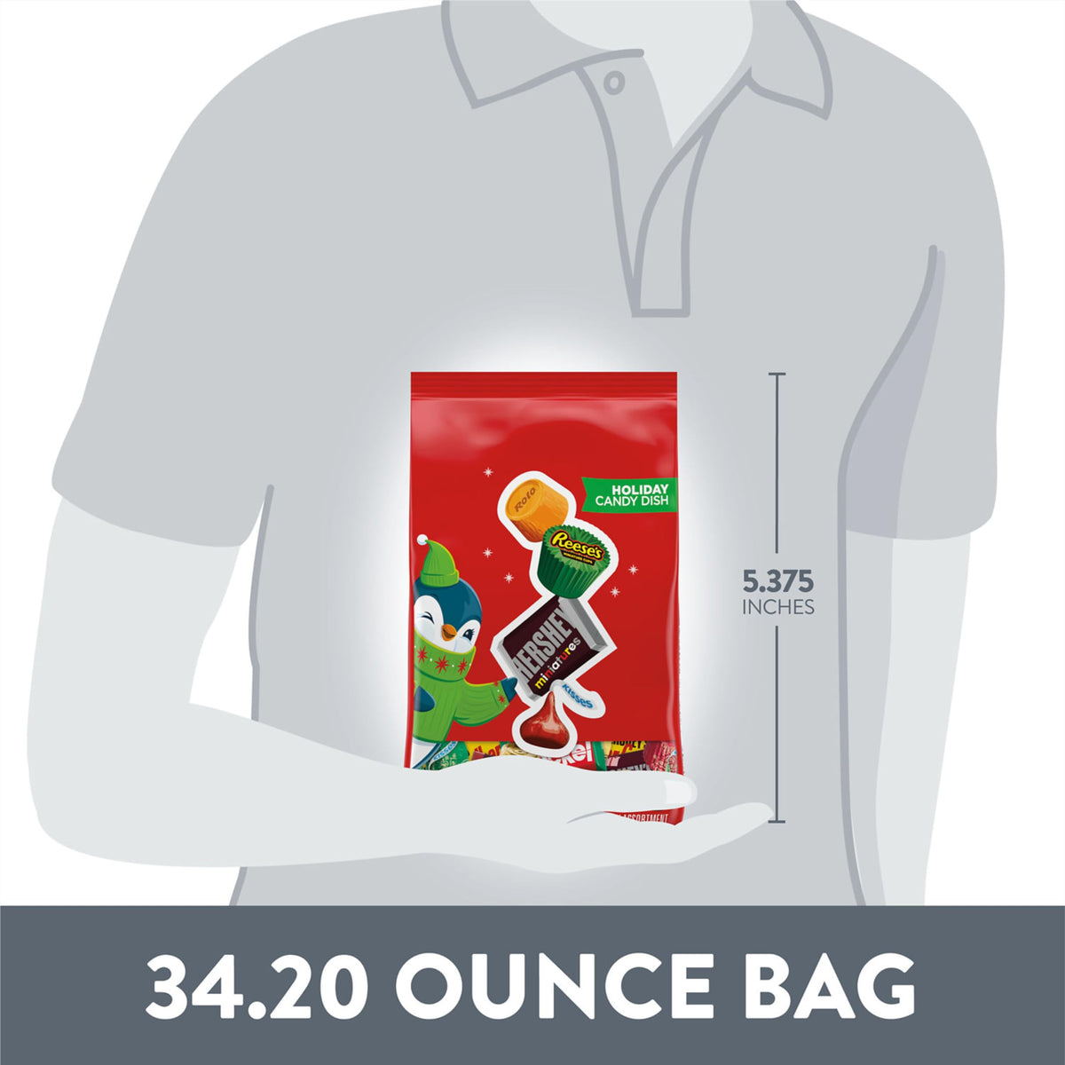 HERSHEY'S, REESE'S and ROLO Assorted Chocolate Flavored, Christmas Candy Bulk Bag, 34.2 oz