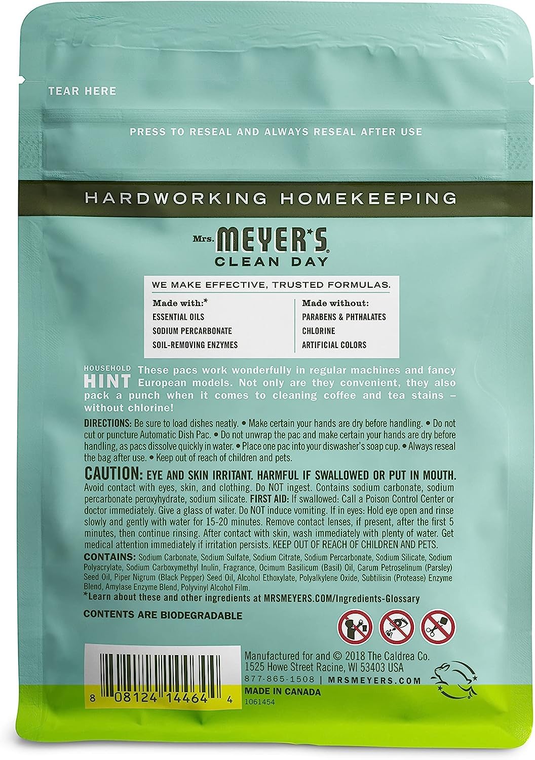 Mrs. Meyer's Auto Dishwashing Packs, Basil, 20 count (Pack of 6)