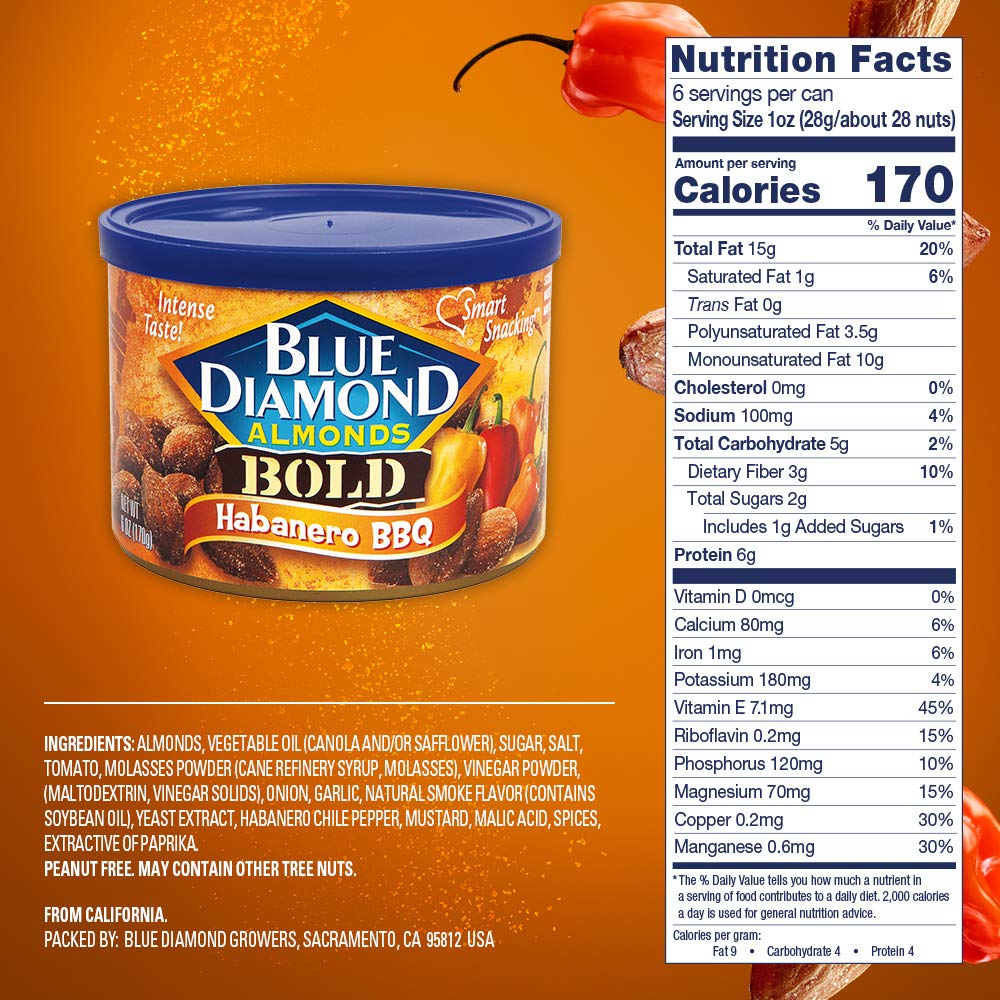 Blue Diamond Almonds, Bold Habanero BBQ, 6 Ounce
