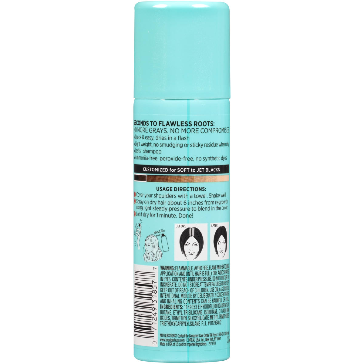 L'Oreal Paris Magic Root Cover Up Gray Concealer Spray Black 2 oz.(Packaging May Vary)