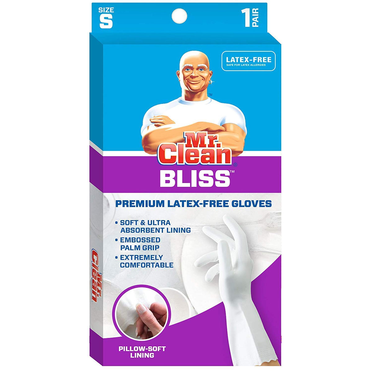 Mr. Clean 243032 Bliss Premium Latex-Free Gloves Size Small 6 Pair