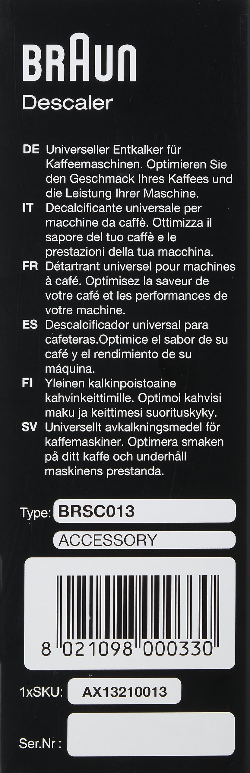 Braun Coffee Maker Descaling Solution (200ml)