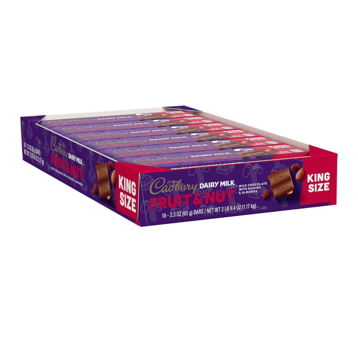 CADBURY DAIRY MILK Fruit & Nut Milk Chocolate King Size, Candy Bars, 2.3 oz (18 Count)