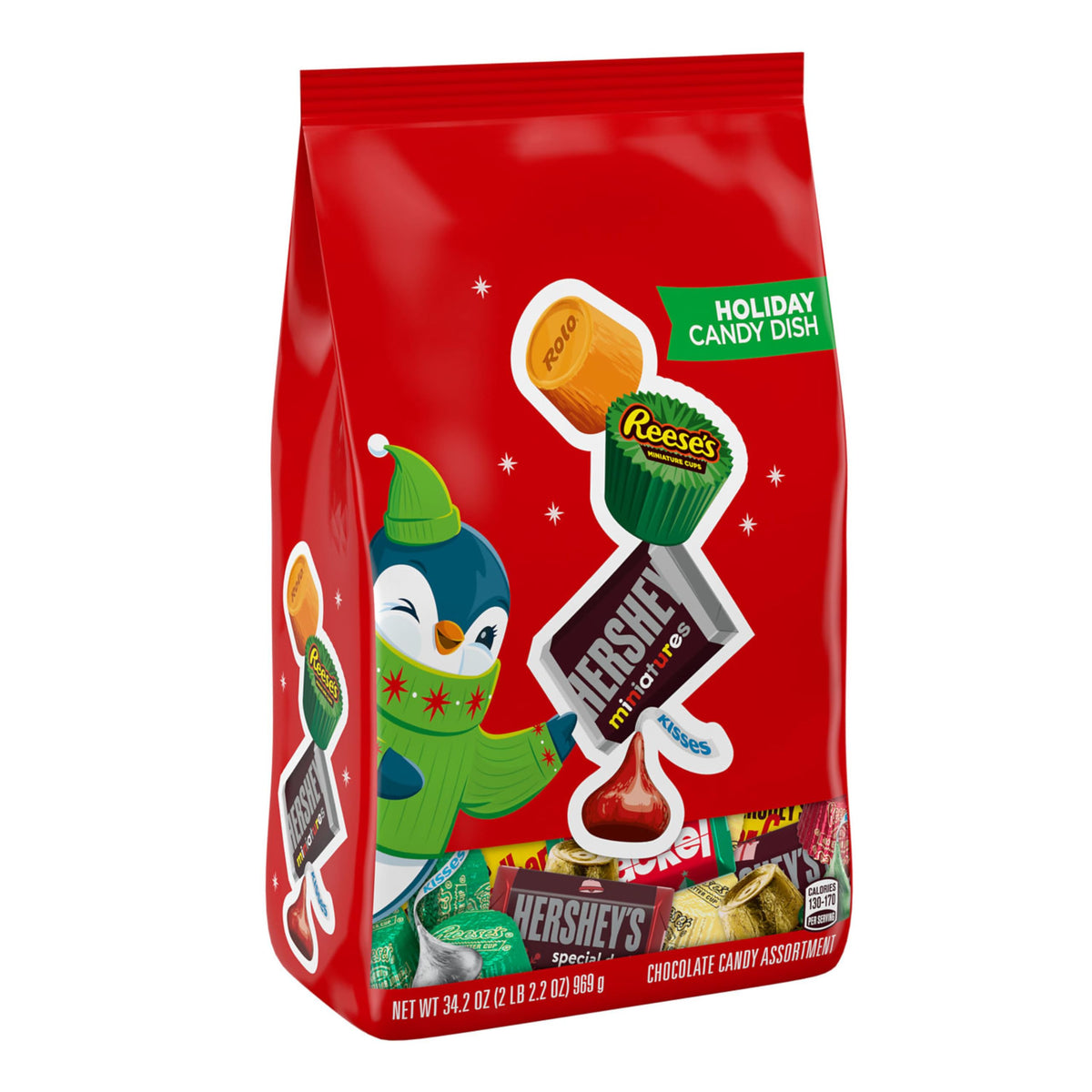 HERSHEY'S, REESE'S and ROLO Assorted Chocolate Flavored, Christmas Candy Bulk Bag, 34.2 oz