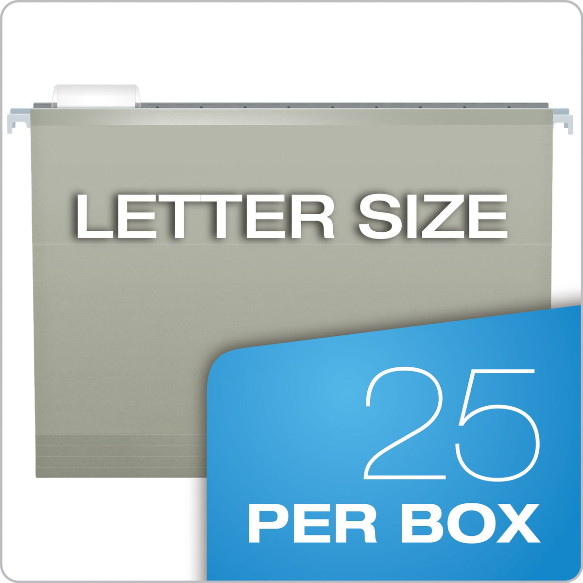 Pendaflex Reinforced Hanging File Folders, Letter Size, Gray, 1/5 Cut, 25/BX (4152 1/5 GRA)