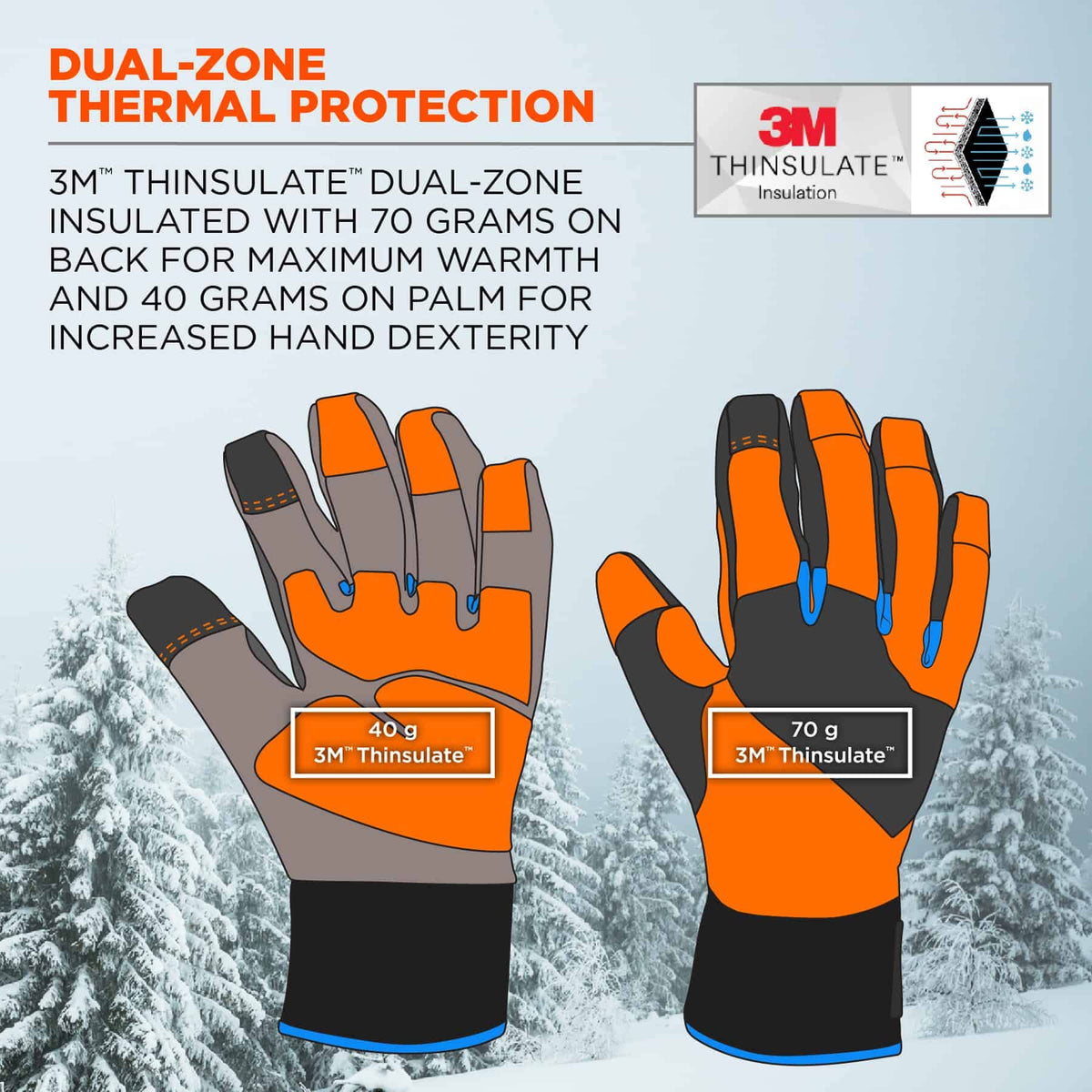 Waterproof Work Gloves, High Visibility, Thermal Insulated, Touchscreen, Enhanced Grip, Ergodyne ProFlex 818WP, Orange