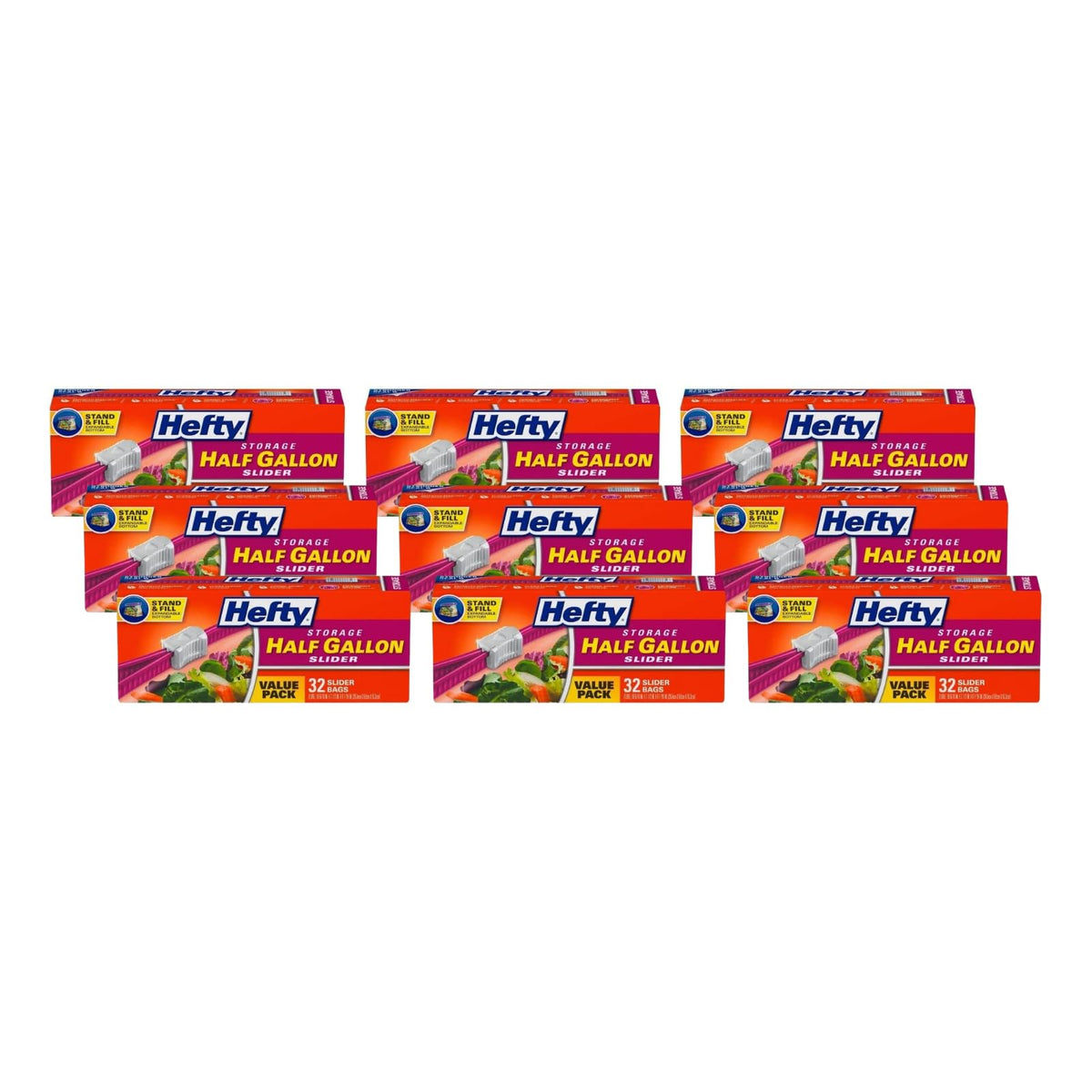 Hefty Slider Bags Half Gallon, 32 Count (Pack of 9)