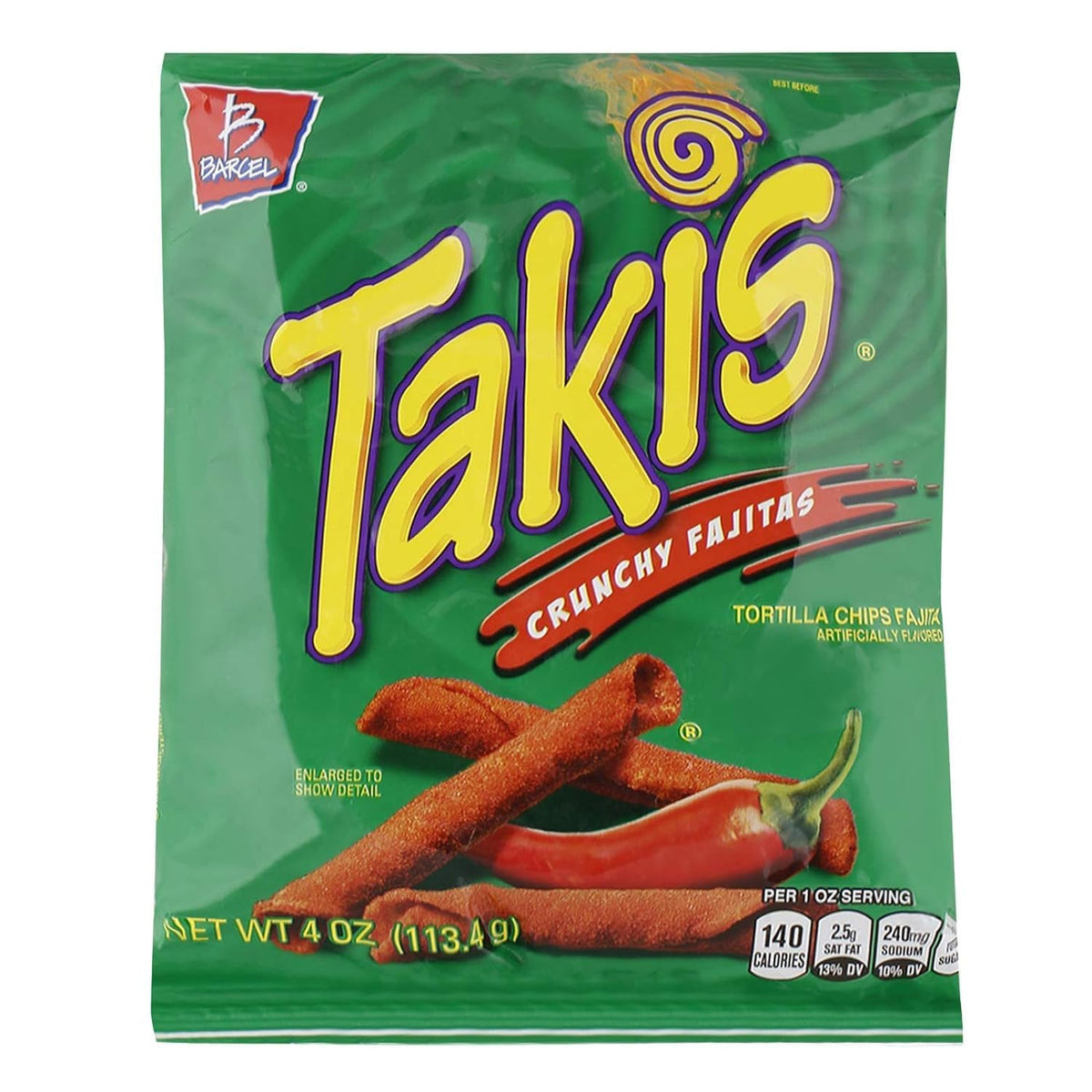 TAKIS Rolled Crunchy Fajitas Tortilla Chips Box with 6 bags of 4 ounces