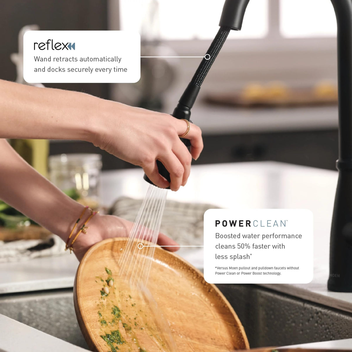 Moen Sleek Matte Black Motionsense Wave Sensor Touchless One-Handle High Arc Pulldown Modern Kitchen Faucet Featuring Power Clean, Motion Activated Kitchen Sink Faucet, 7864EWBL