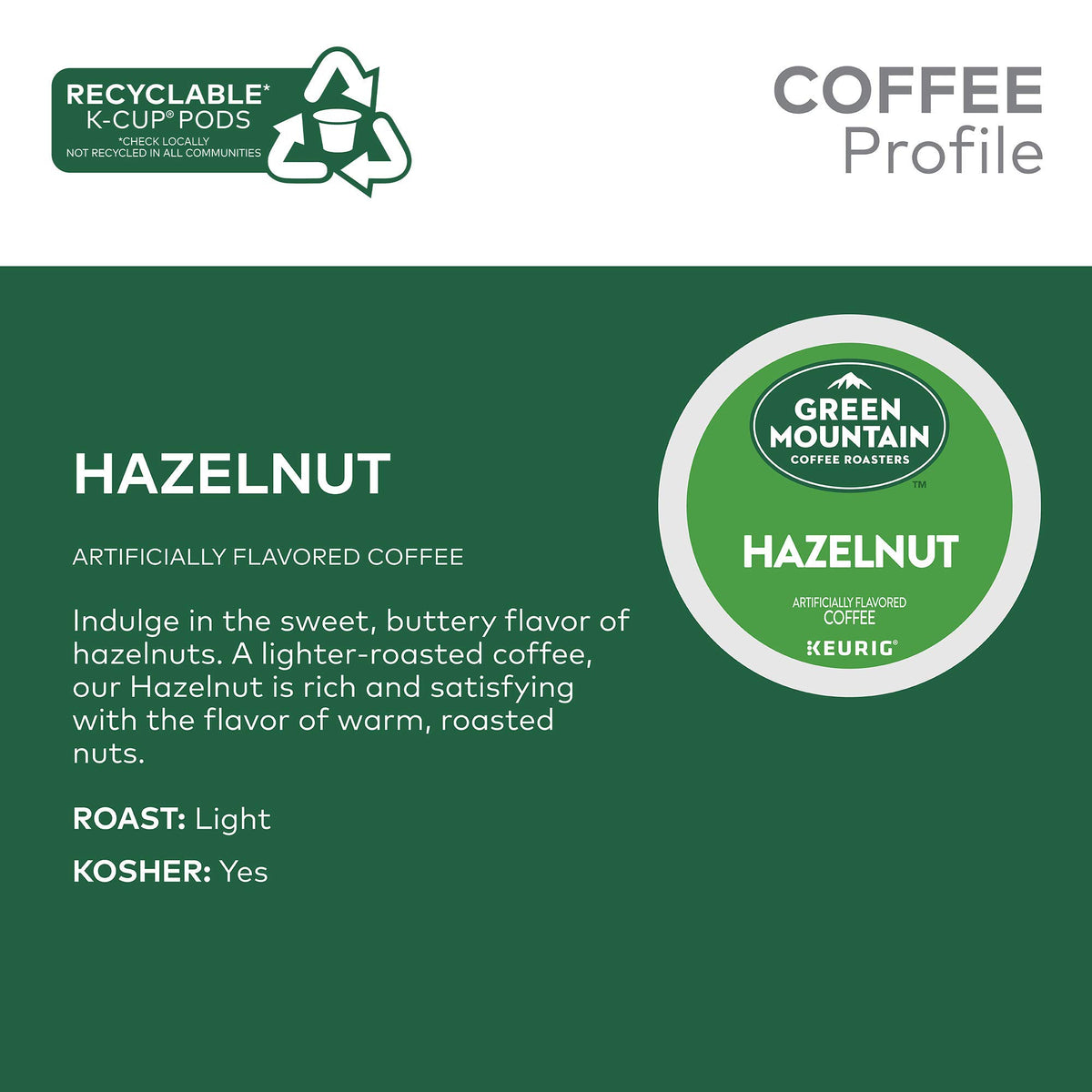 Green Mountain Coffee Roasters Hazelnut Coffee, Keurig Single-Serve K-Cup pods, Light Roast, 96 Count