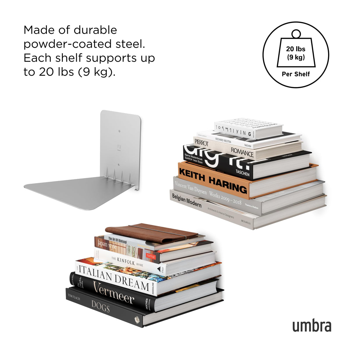 Umbra Conceal Floating Bookshelf, Large, Silver, Set of 3