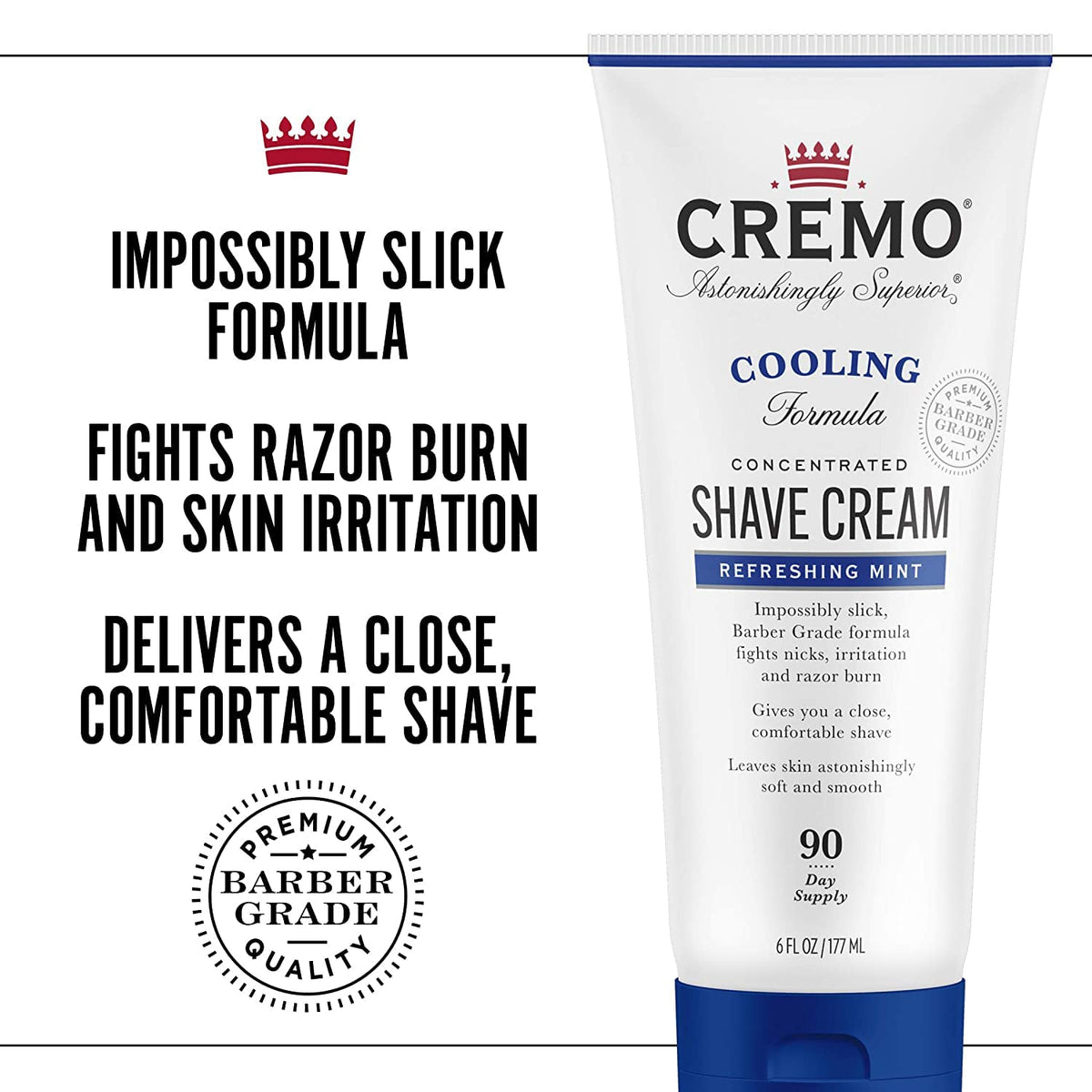 Cremo Cooling Formula Shave Cream, Refreshing Mint Concentrated Shaving Cream, Fights Nicks, Cuts And Razor Burn, 1 Ounce