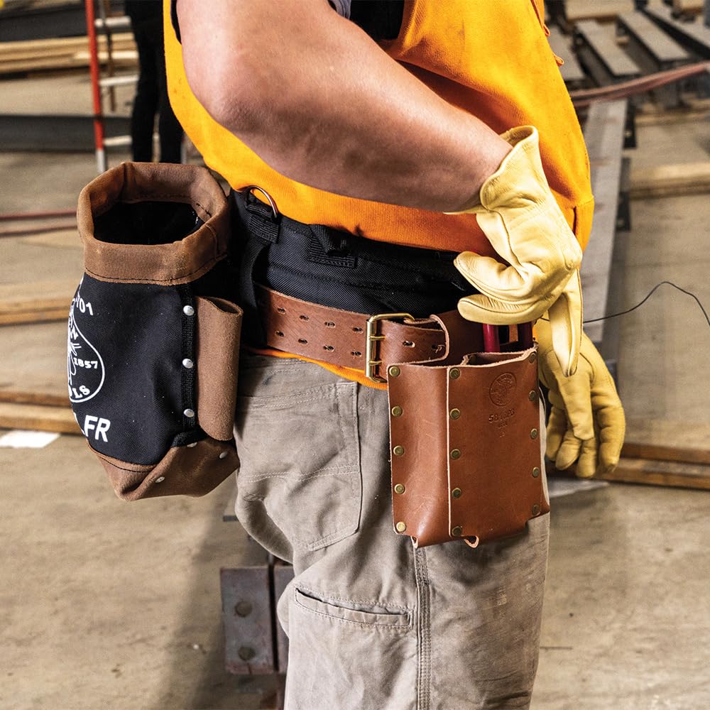 Klein Tools 5818P3 3-Pocket Leather Tool Holder, Compact Riveted Pouch for Pliers, Cutters, Measuring Tools, Tunnel Loop, Fits 3-Inch Belts