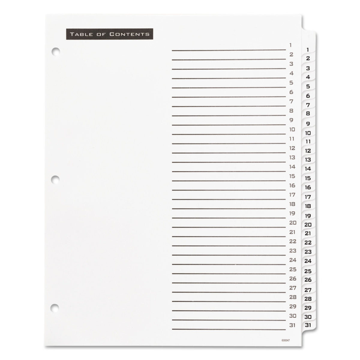 Office Essentials 11680 Table 'n Tabs Dividers, 31-Tab, Letter
