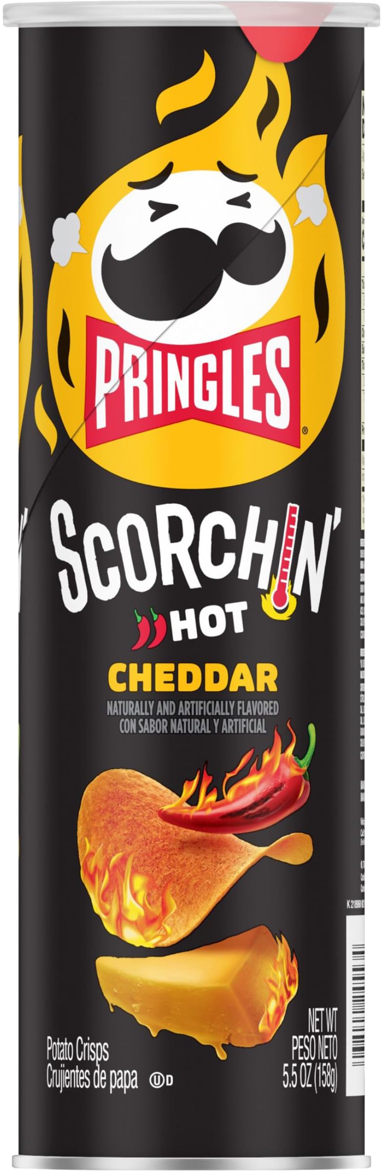 Pringles Scorchin' Cheddar Potato Crisps, 5.5 oz (Pack of 2) with By The Cup Mints