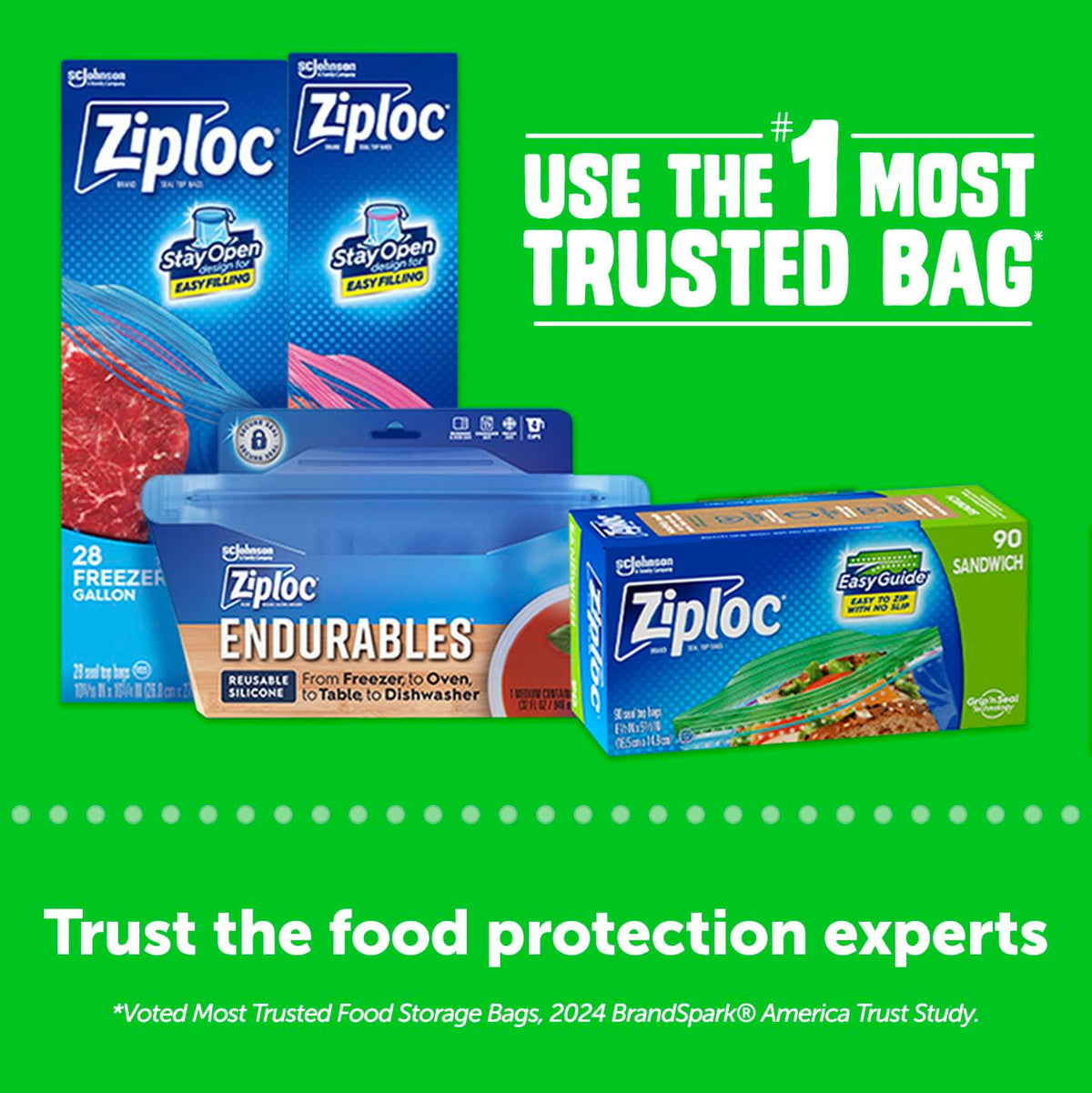 Ziploc Sandwich and Snack Bags with EasyGuide Texture, Plastic Storage Bags with Grip 'n Seal Technology, 40 Bags Total