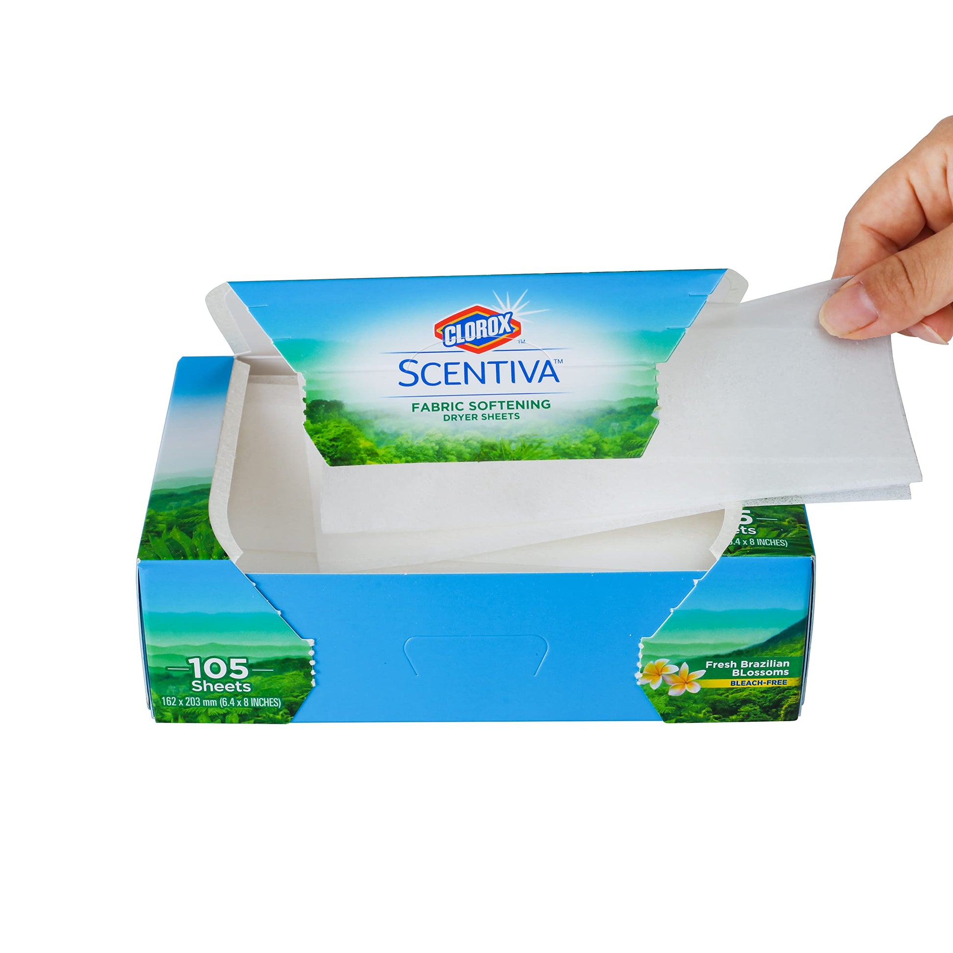 Clorox Scentiva Fabric Softener Dryer Sheets, Fresh Brazilian Blossoms Scent - Wrinkle Reducing Scented Softening Laundry Dryer Sheets for Great Smelling Clothes, 105 Count