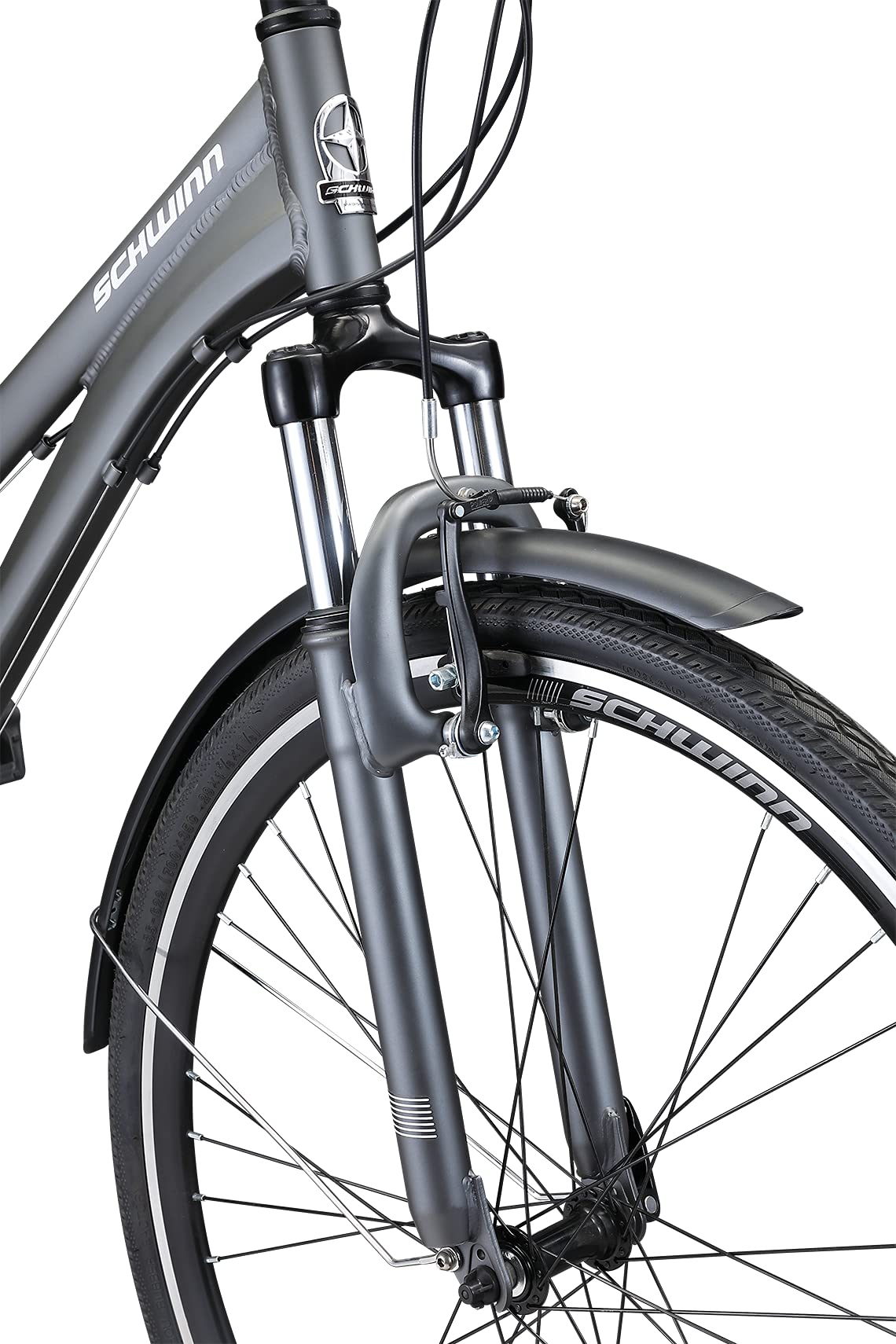 Schwinn Discover 2 Adult Hybrid Bike for Men and Women, 700c Wheels, 21-Speeds, 15-Inch Frame, Front and Rear Fenders, Rear Cargo Rack, Matte Grey