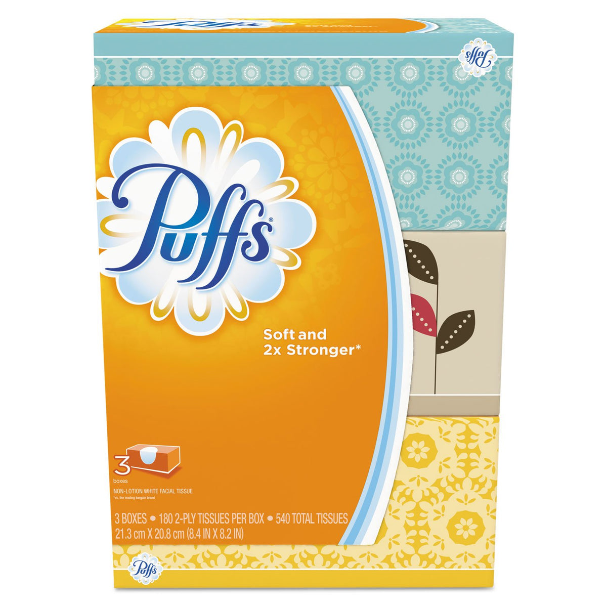 Puffs 87615PK Facial Tissue, 2-Ply, 8.2 x 8.4, 180/Box, 3 Box/Pack
