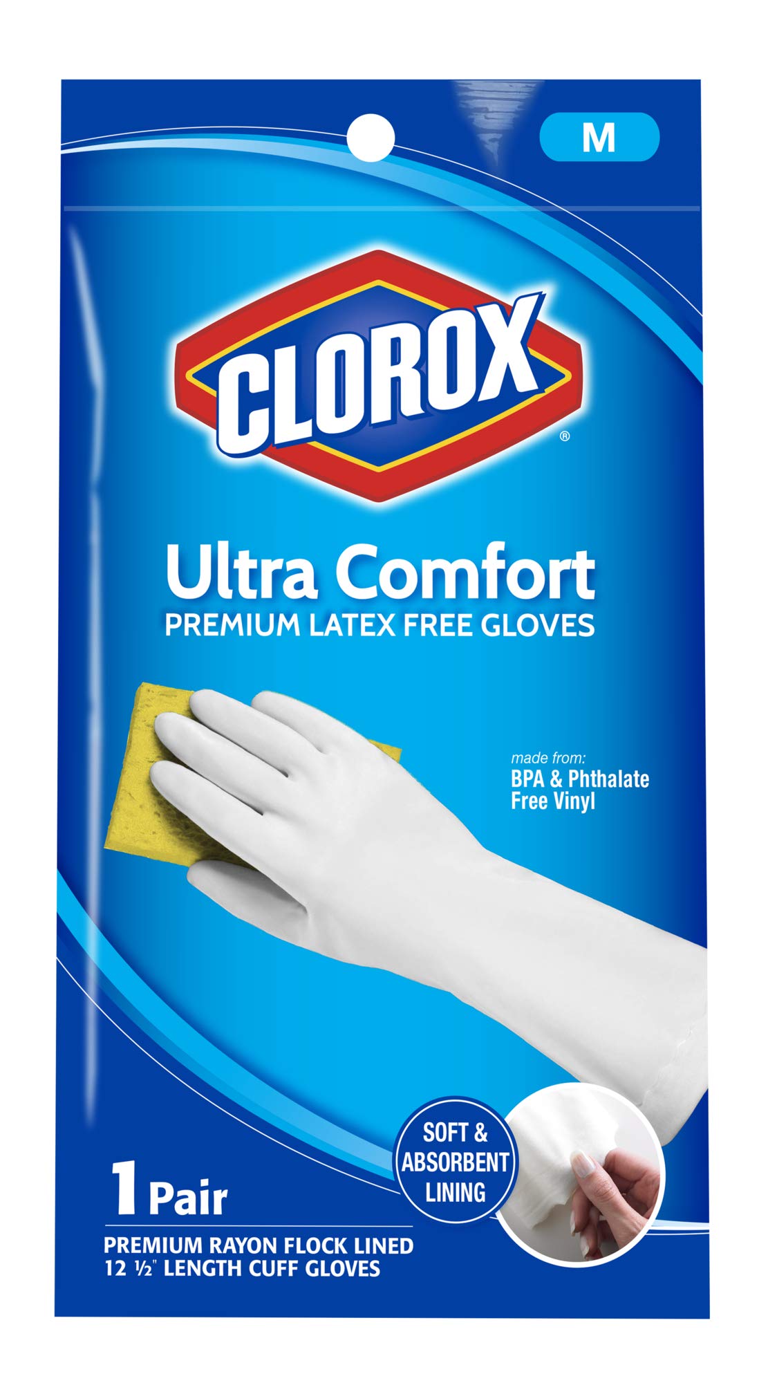 Clorox Ultra Comfort Gloves, Medium, Latex-Free, 1 Pair
