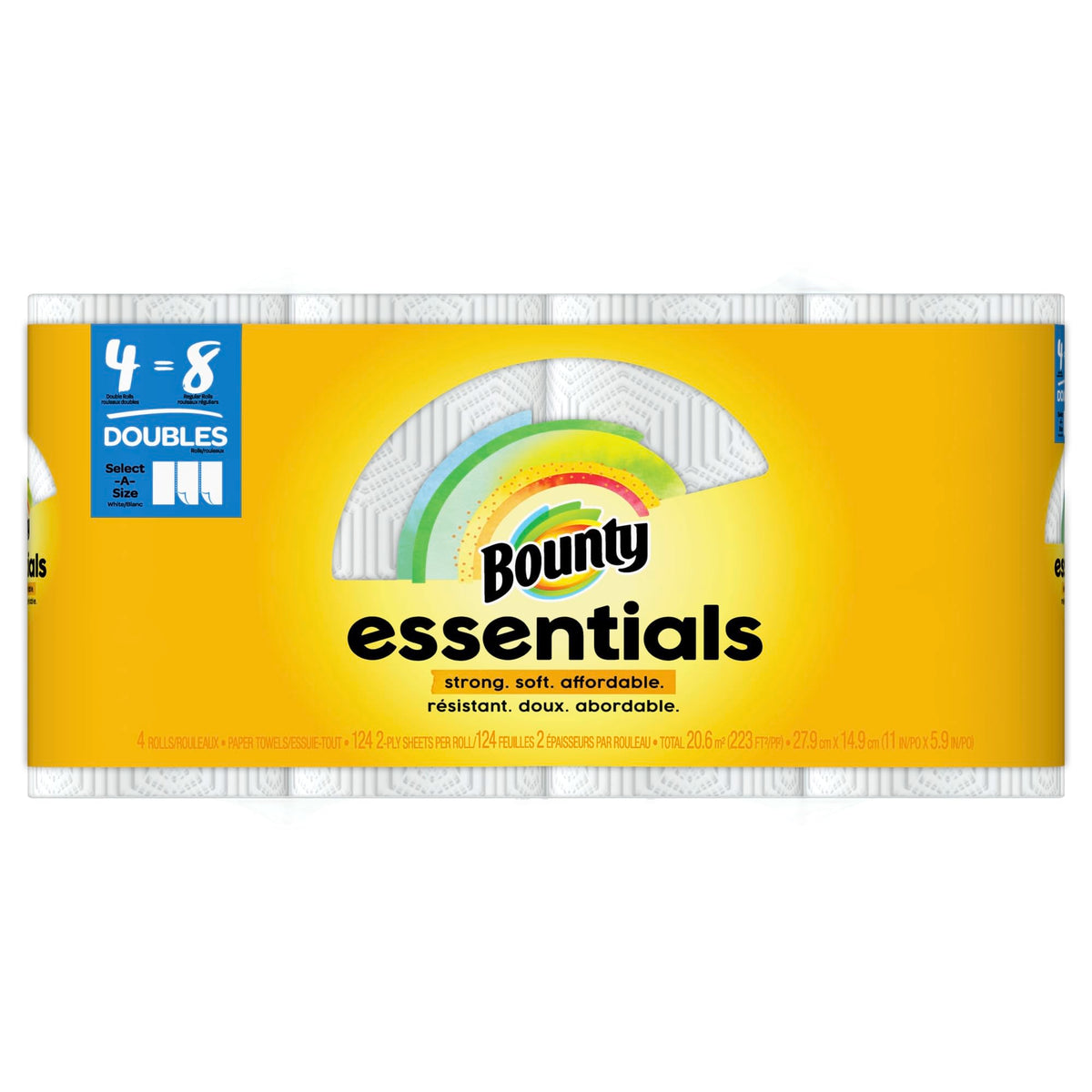 Bounty Essentials Select-A-Size Paper Towels, White, 4 Double Rolls = 8 Regular Rolls, 4 Count