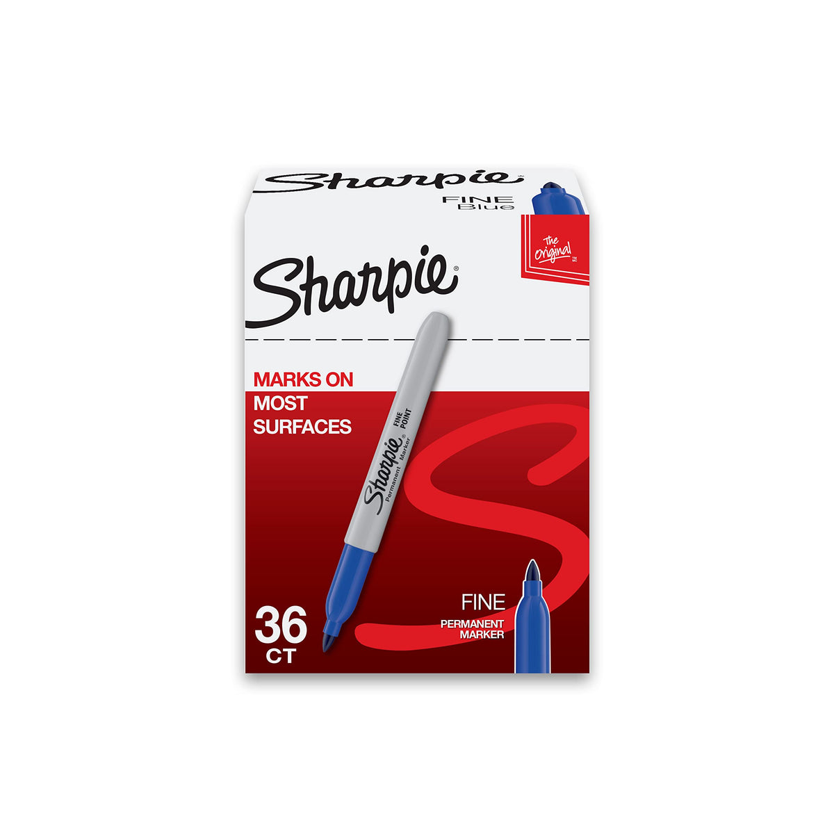 Sharpie Permanent Markers, Fine Point, Blue, Box of 36