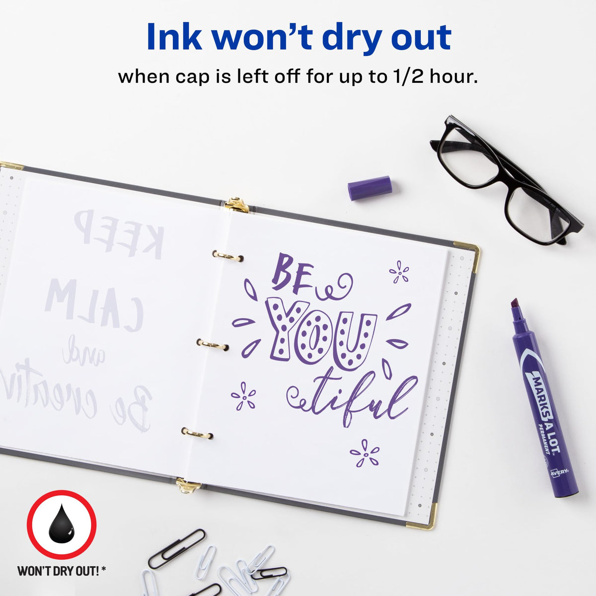 AVERY Marks A Lot Permanent Markers, Large Desk-Style Size, Chisel Tip, Water and Wear Resistant, 12 Purple Markers (08884)